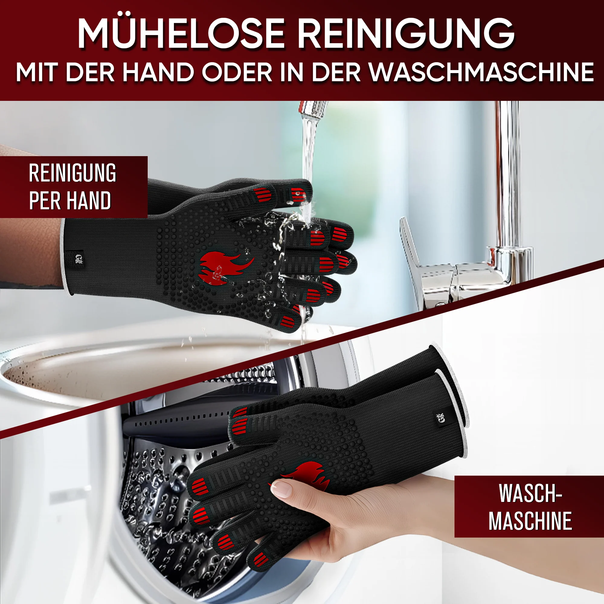 GUSSKÖNIG Größe M Grillhandschuhe hitzebeständig bis 800°C von GUSSKÖNIG