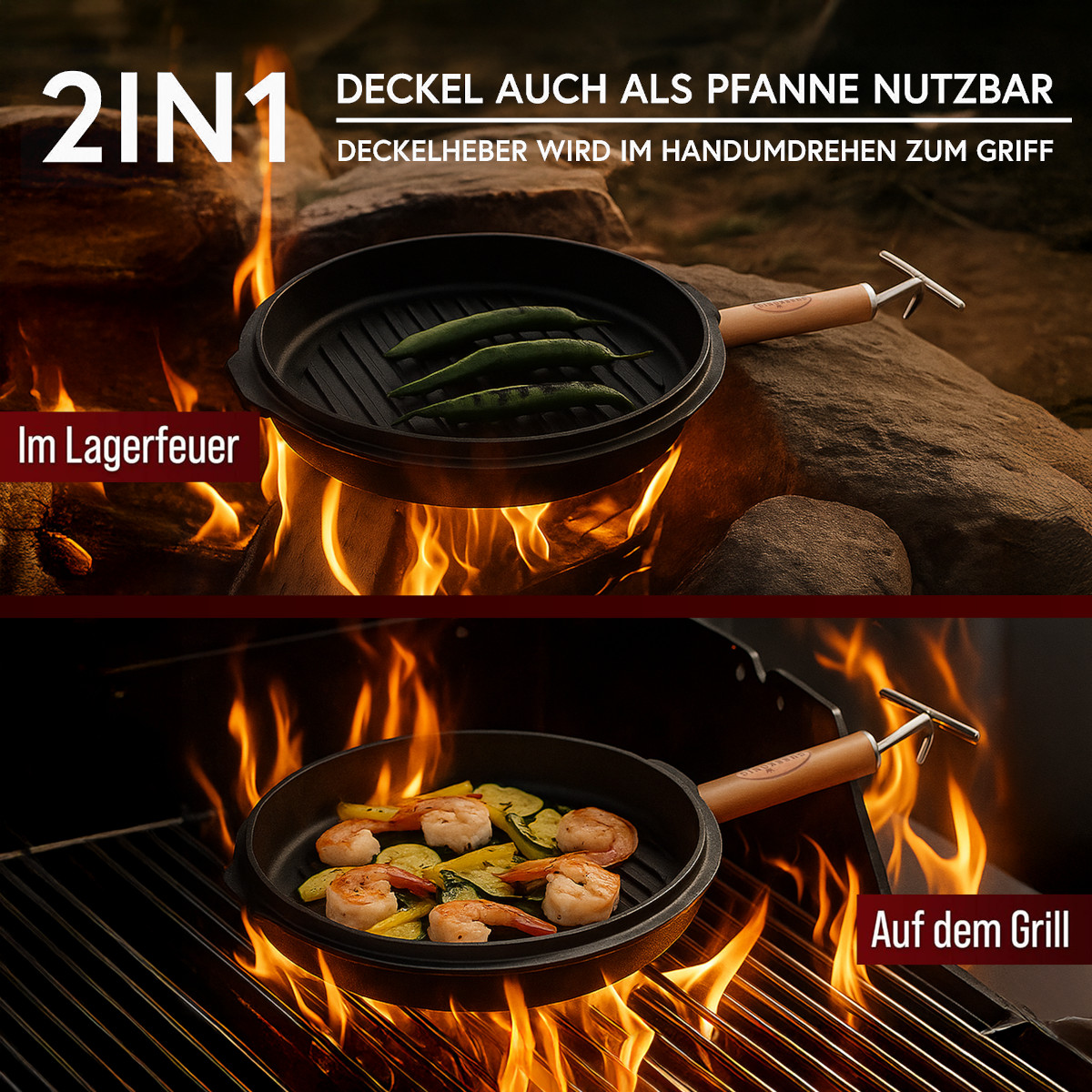 GUSSKÖNIG 7 Liter Dutch Oven Set mit Füße mit 2in1 Deckelheber von GUSSKÖNIG