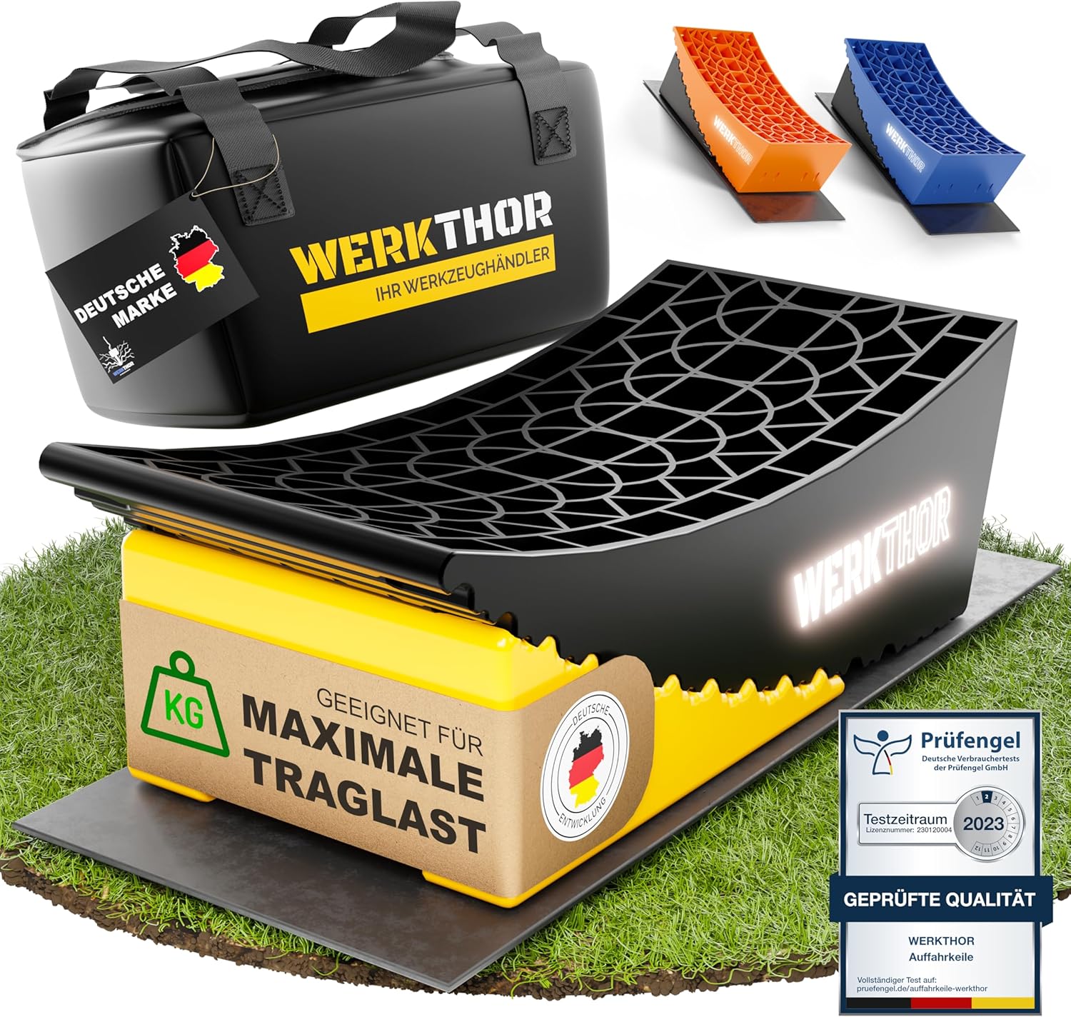 WERKTHOR Auffahrkeile 2er Set Schwarz / Gelb | Wohnmobil & Wohnwagen & VAN & Anhänger