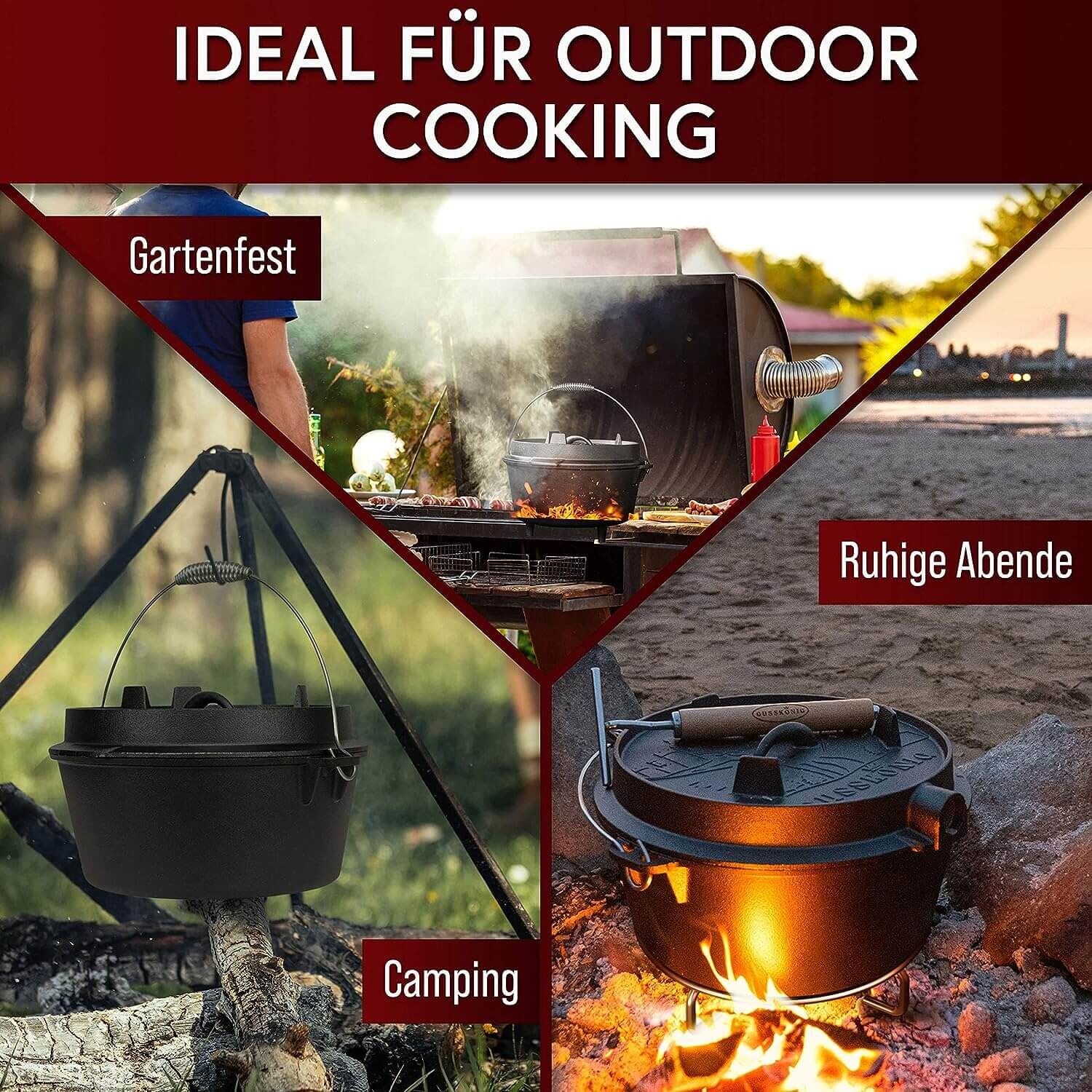 GUSSKÖNIG 9 Liter Dutch Oven Set ohne Füße mit 2in1 Deckelheber von GUSSKÖNIG