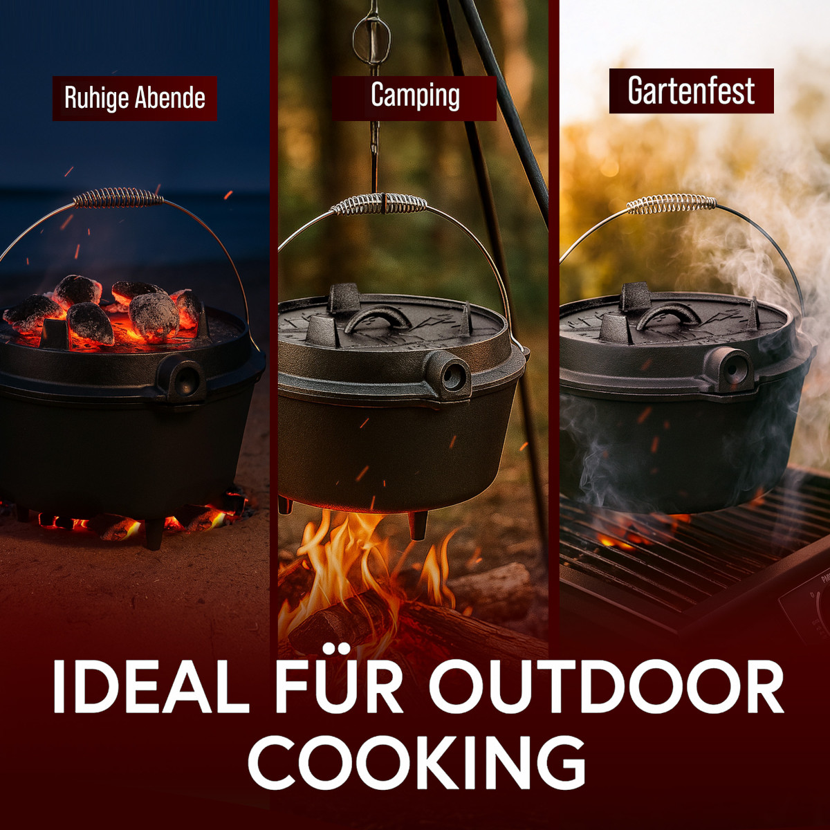 GUSSKÖNIG 7 Liter Dutch Oven Set mit Füße mit 2in1 Deckelheber von GUSSKÖNIG