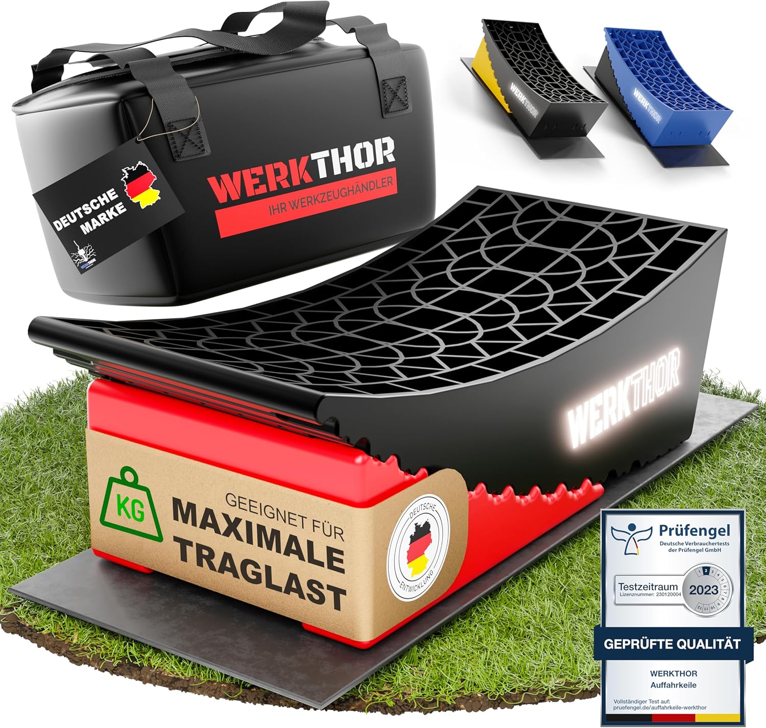 WERKTHOR Auffahrkeile 2er Set Schwarz / Rot | Wohnmobil & Wohnwagen & VAN & Anhänger