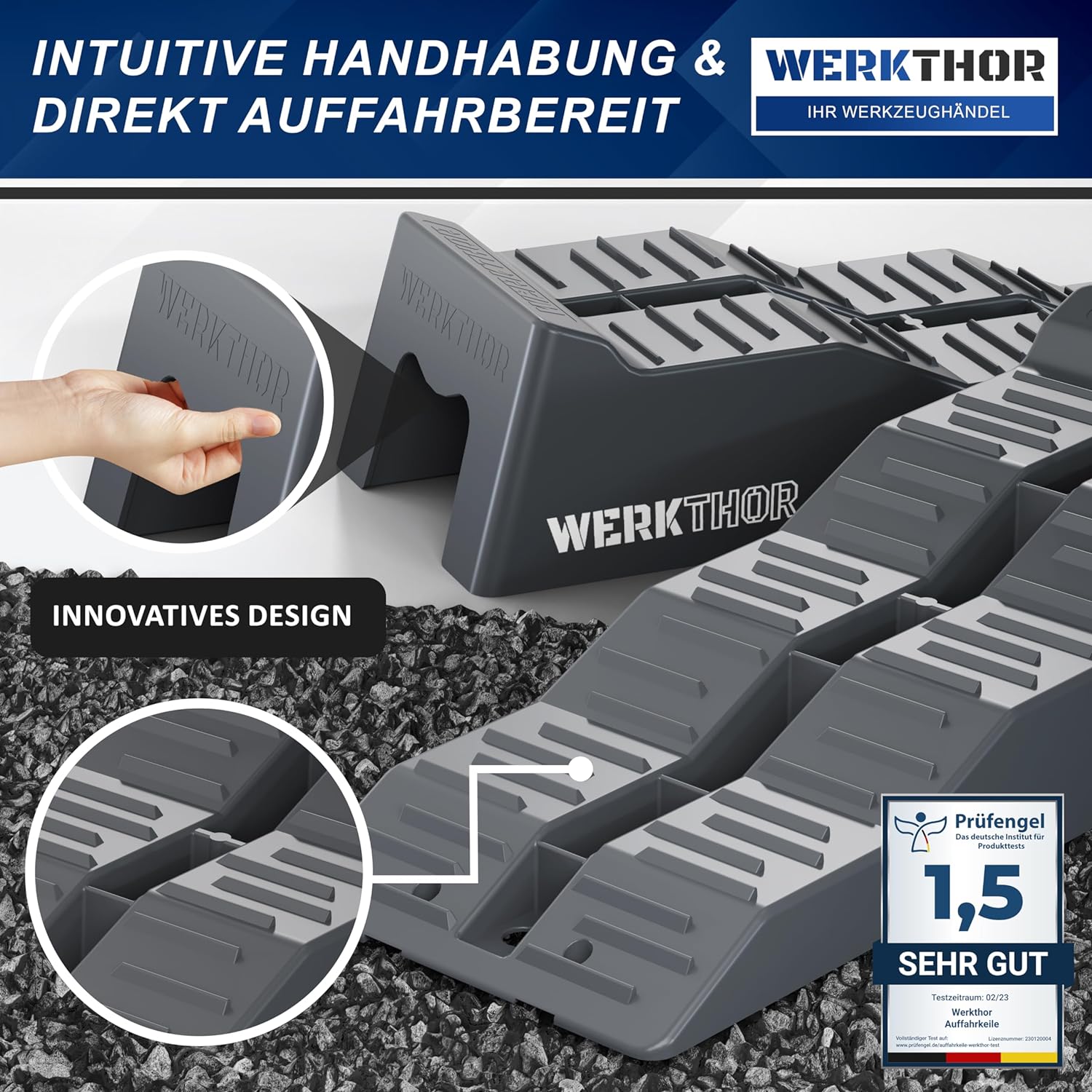 WERKTHOR Auffahrkeile 2er Set Grau mit Tasche | Wohnmobil & Wohnwagen & VAN von WERKTHOR