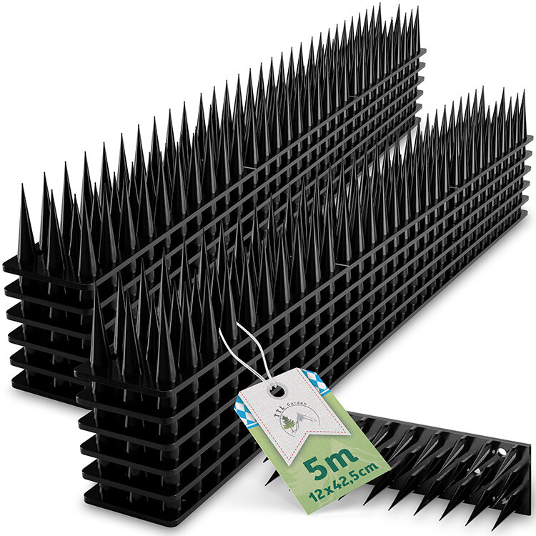 TTL Garden 5m Vogelabwehr Spikes Kunststoff schwarz - Taubenabwehr Vogelschreck - 6 Elemente a 42cm von TTL Garden