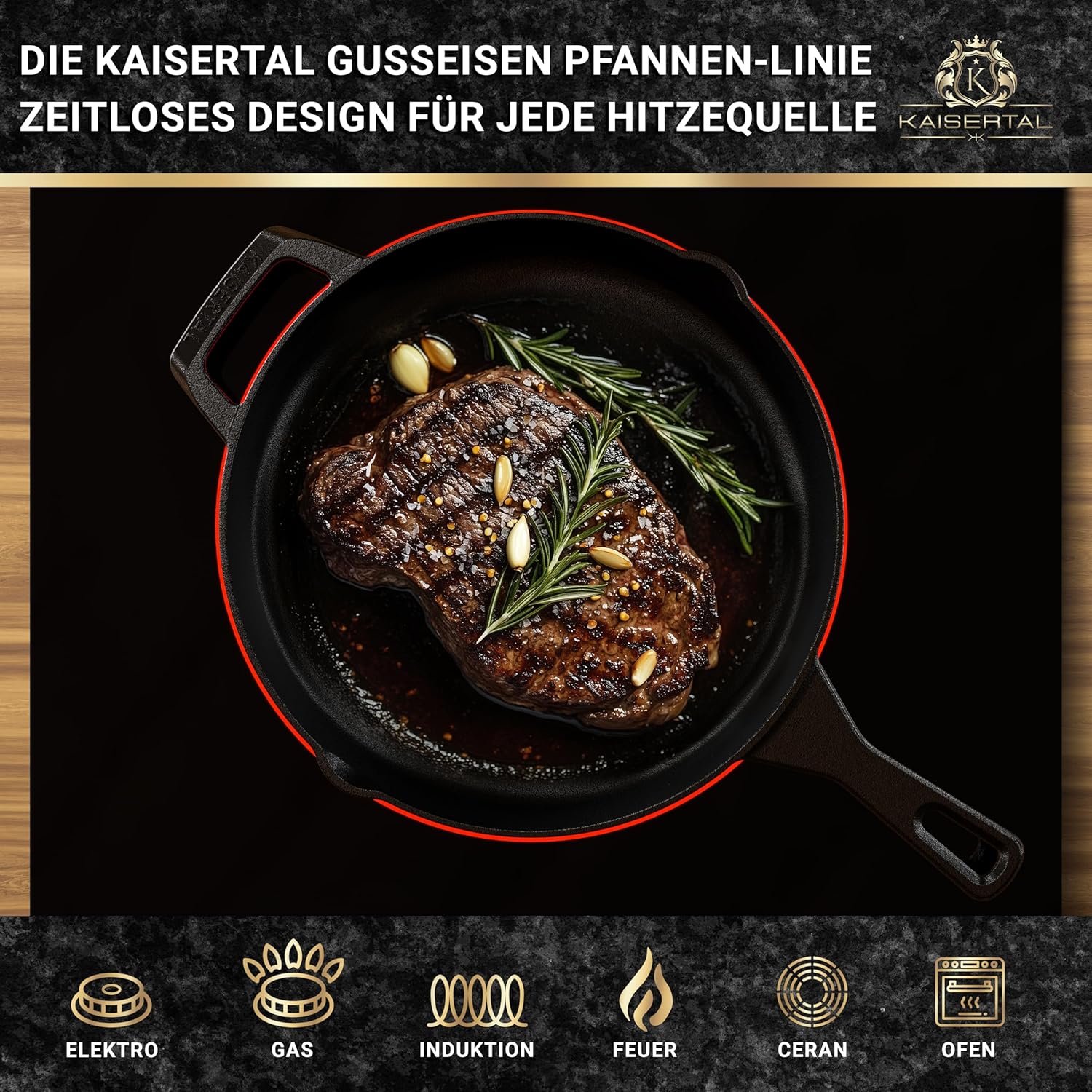KAISERTAL Gusseisen Bratpfanne 30 cm Eingebrannt mit Griff von KAISERTAL