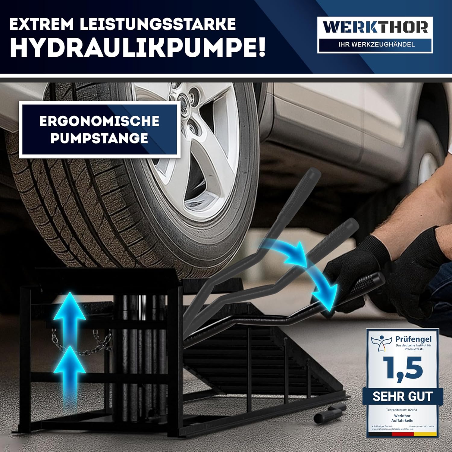 WERKTHOR Hydraulische Auffahrrampe PKW - 2er Set in Schwarz von WERKTHOR