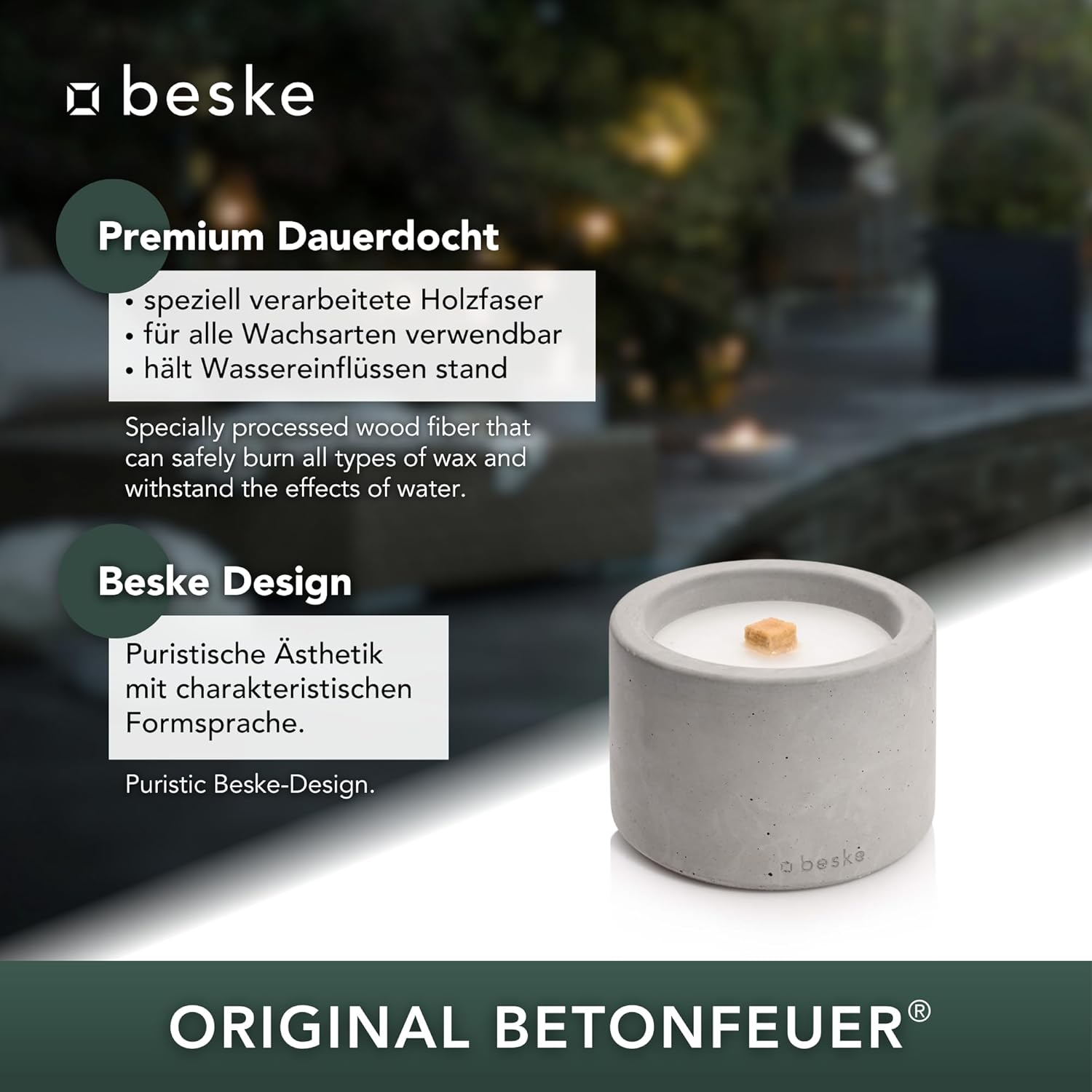 BESKE Betonfeuer Solo Ø 14cm - gerade inkl. Löschbrett - HANDARBEIT Made in Germany von Beske-Manufaktur