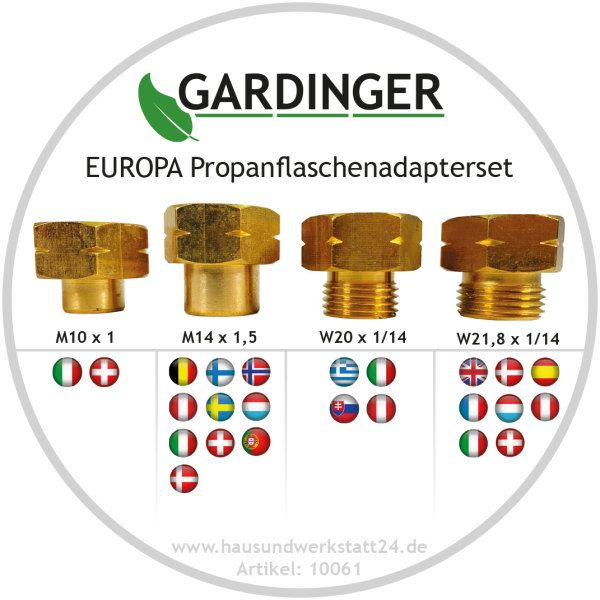 GARDINGER Europa Füllset für Propangasflaschen 4 teilig mit Adapter BOX EUROPA von HUW24