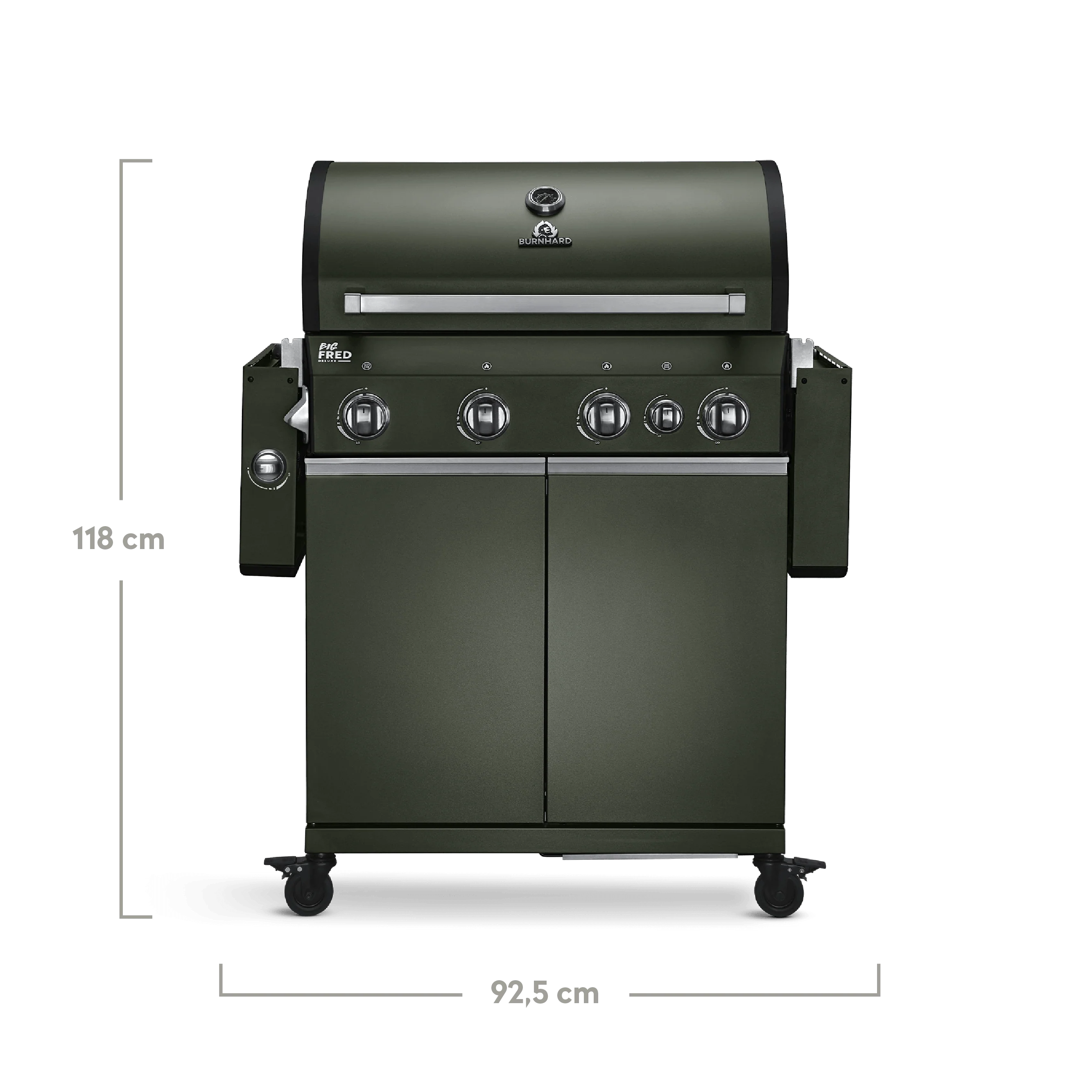 BURNHARD Big FRED Deluxe Gasgrill 4-Brenner in der Farbe Grün mit Gusseisenrost von BURNHARD