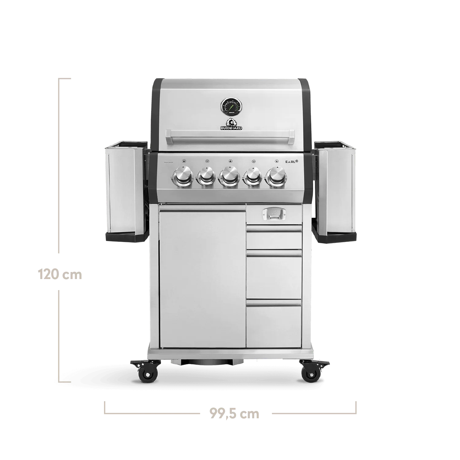 BURNHARD EARL Premium-Gasgrill 3-Brenner in der Farbe Edelstahl mit Gusseisenrost von BURNHARD