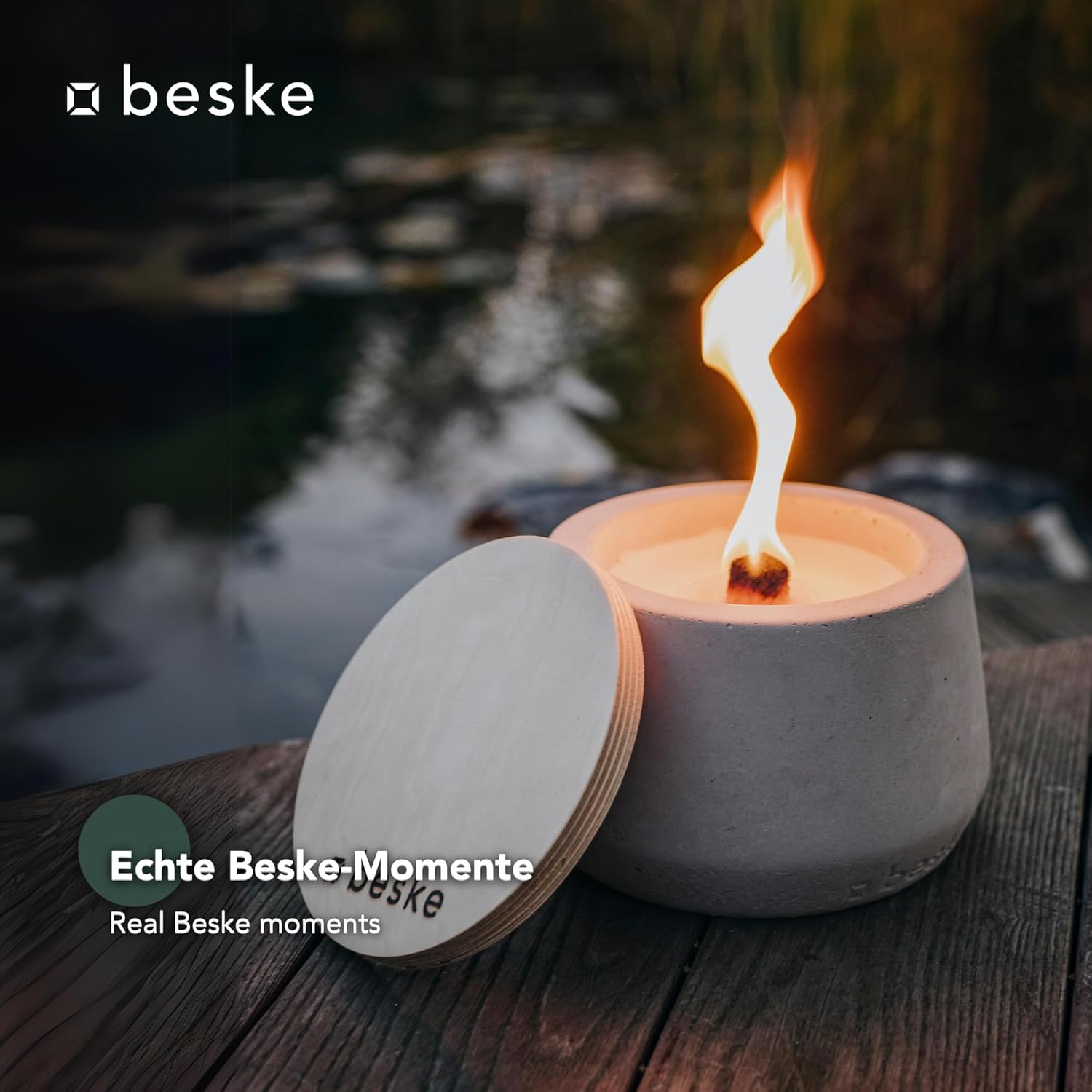 BESKE Betonfeuer Steller Ø 14cm - bauchig inkl. Löschbrett - HANDARBEIT Made in Germany von Beske-Manufaktur