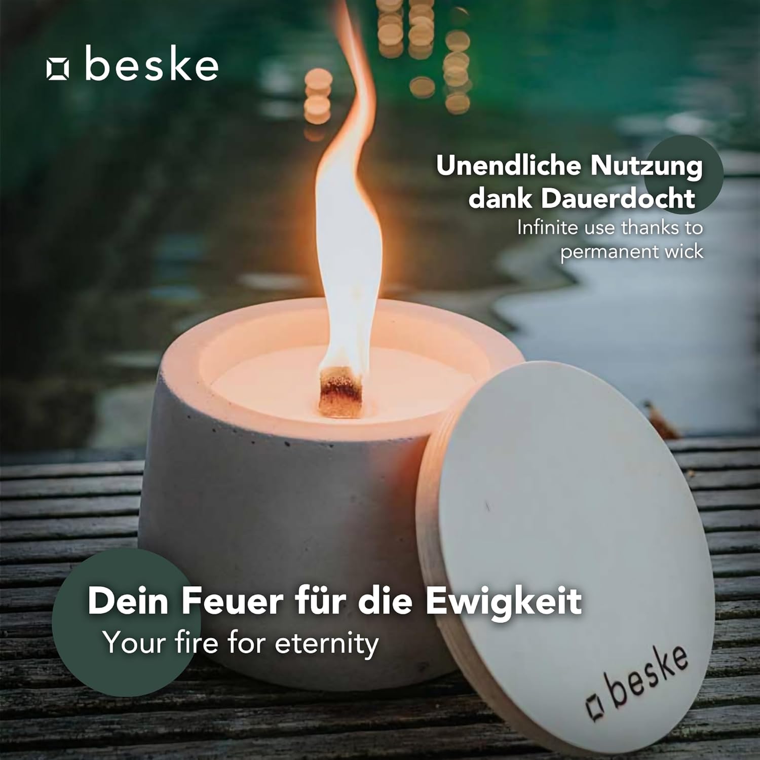 BESKE Betonfeuer Steller Ø 14cm - bauchig inkl. Löschbrett - HANDARBEIT Made in Germany von Beske-Manufaktur