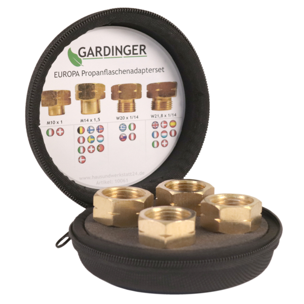 GARDINGER Europa Füllset für Propangasflaschen 4 teilig mit Adapter BOX EUROPA von HUW24