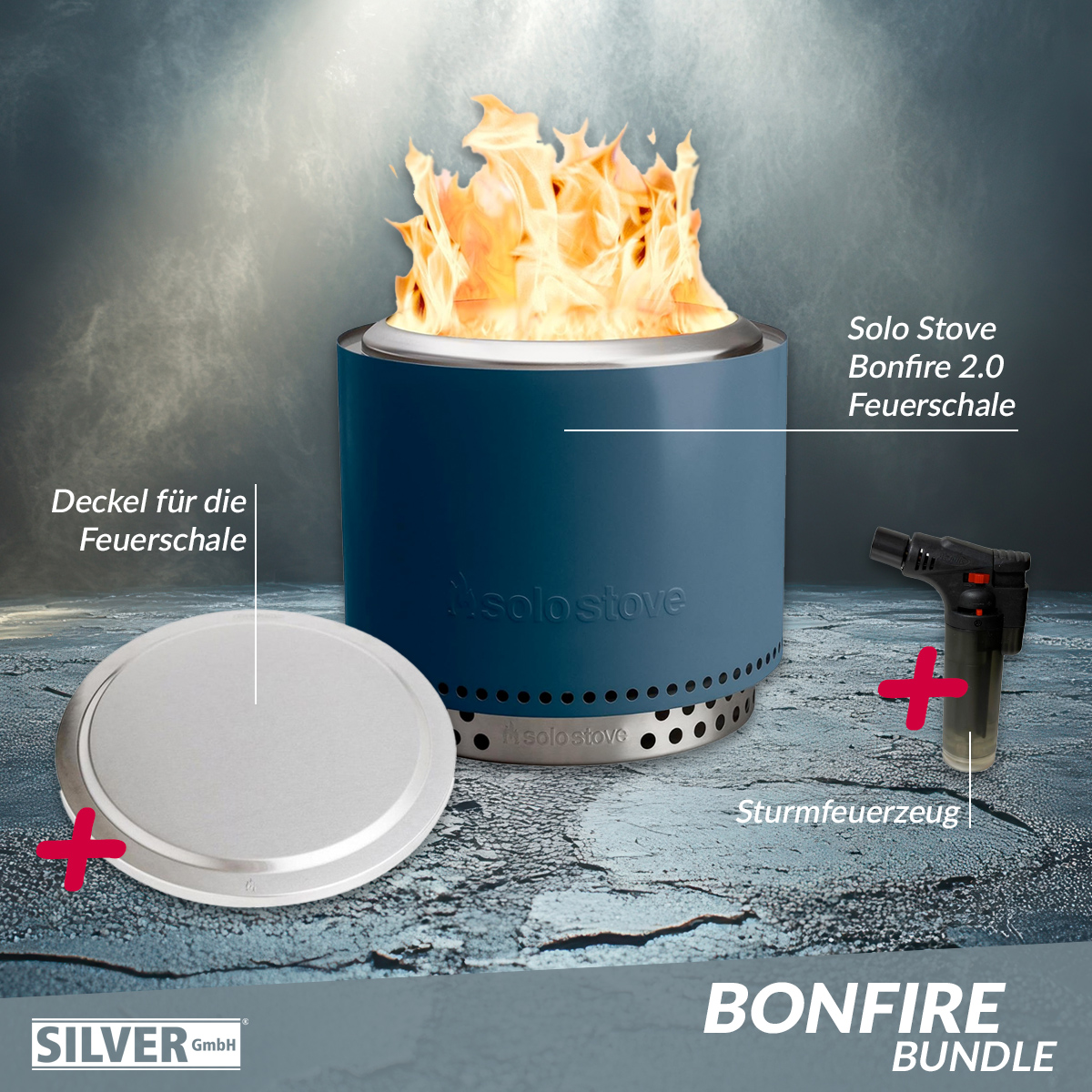 Solo Stove BONFIRE 2.0 Water Bundle inkl. Edelstahl Deckel + Standfuß + Tragetasche + Sturmfeuerzeug