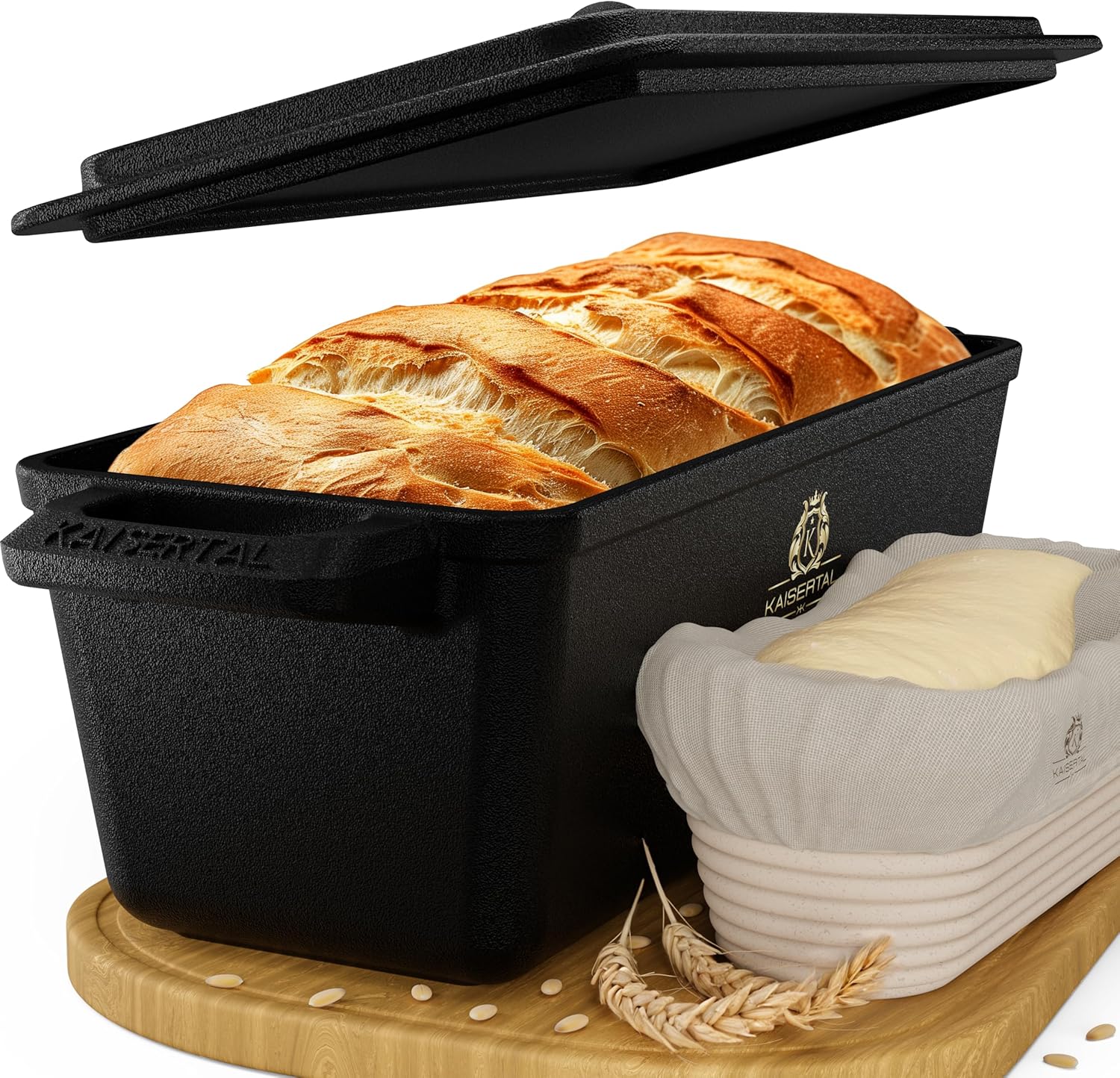 KAISERTAL Gusseisen Brotbackform mit Deckel 28cm - inkl. Gärkorb