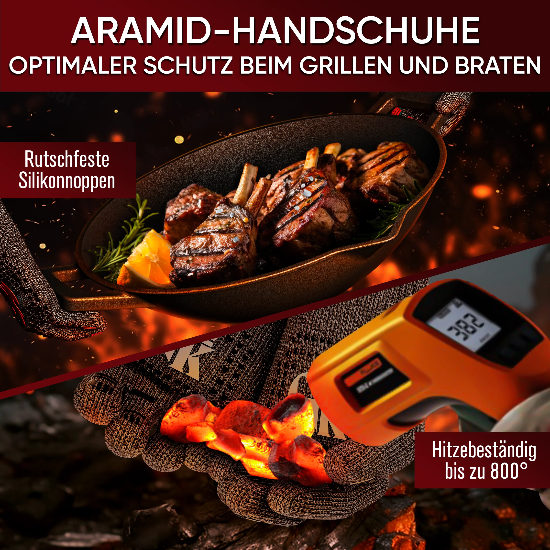 GUSSKÖNIG Größe L Grillhandschuhe hitzebeständig bis 800°C von GUSSKÖNIG