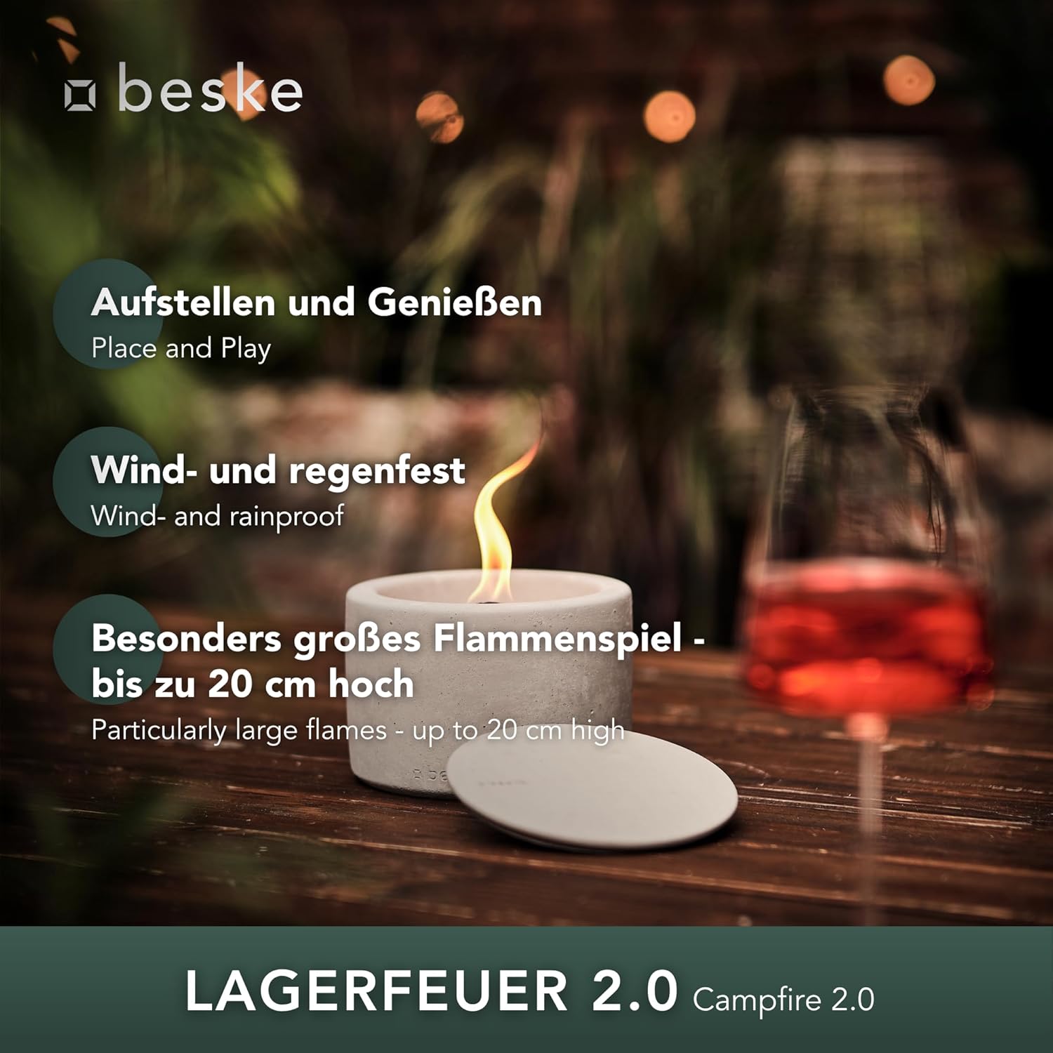 BESKE Betonfeuer Solo Ø 14cm - gerade inkl. Löschbrett - HANDARBEIT Made in Germany von Beske-Manufaktur