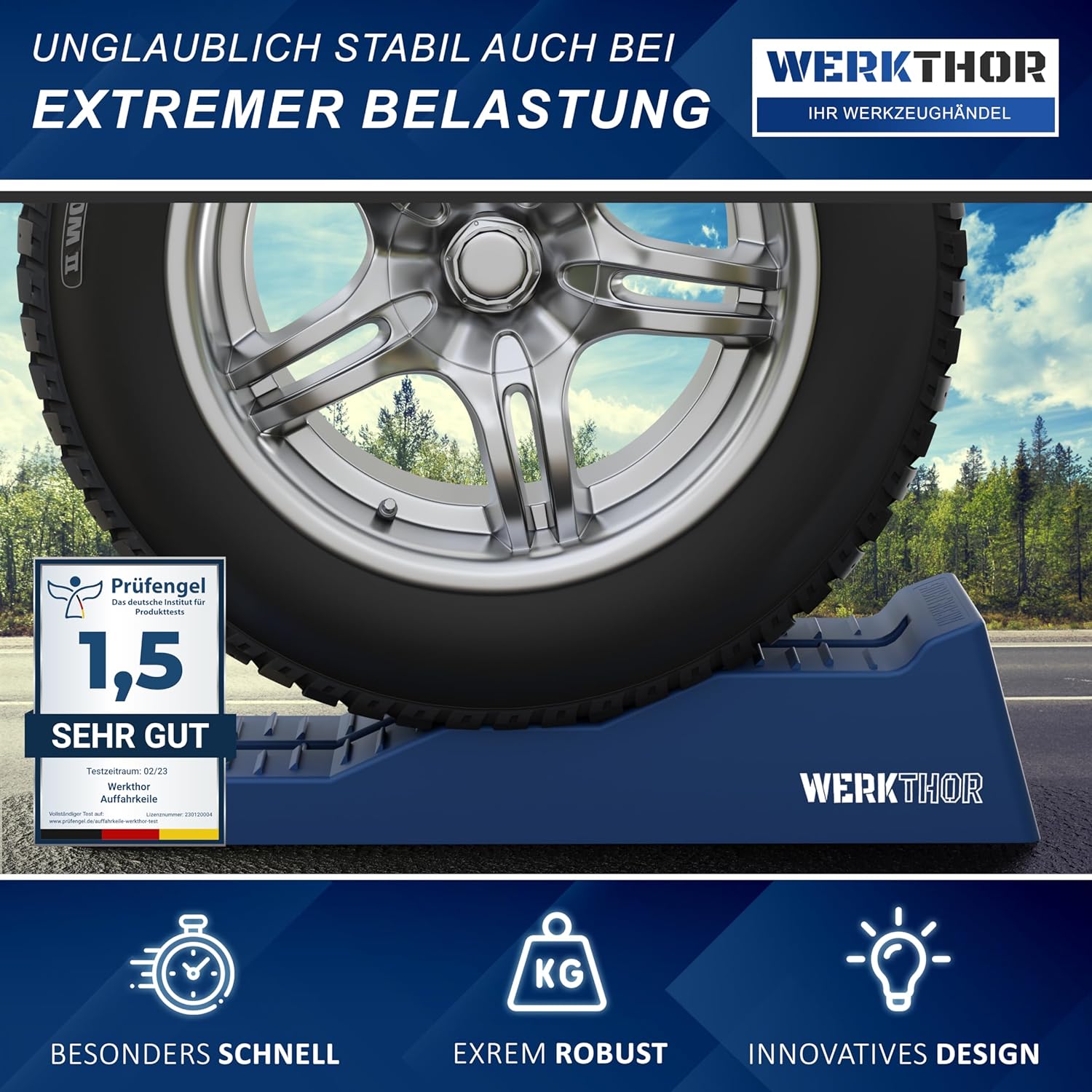 WERKTHOR Auffahrkeile 2er Set Blau mit Tasche | Wohnmobil & Wohnwagen & VAN von WERKTHOR