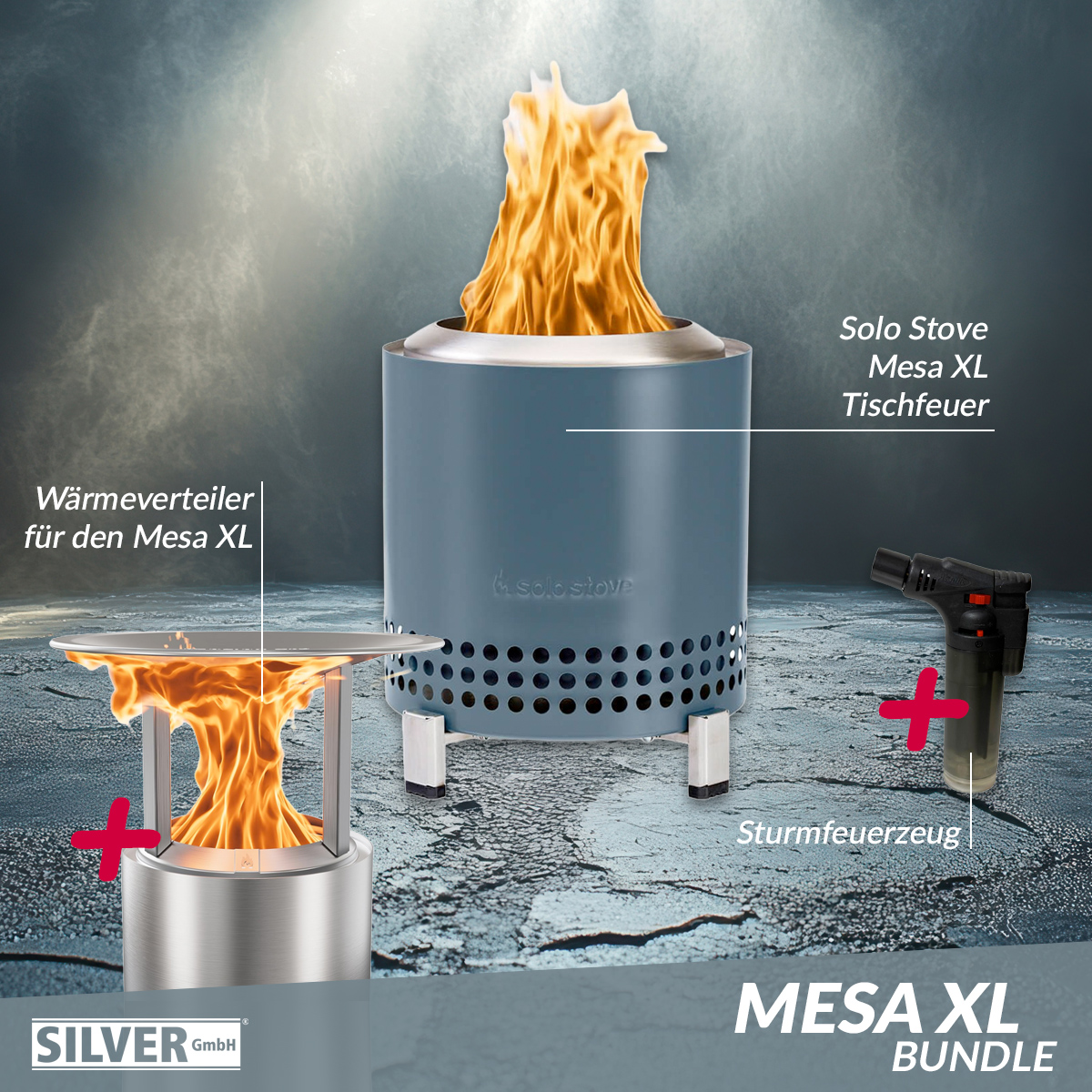 Solo Stove Mesa XL Tischfeuer Ø 17,8cm Tischkamin Outdoor Water & Mesa XL Wärmeverteiler  von Solo Stove