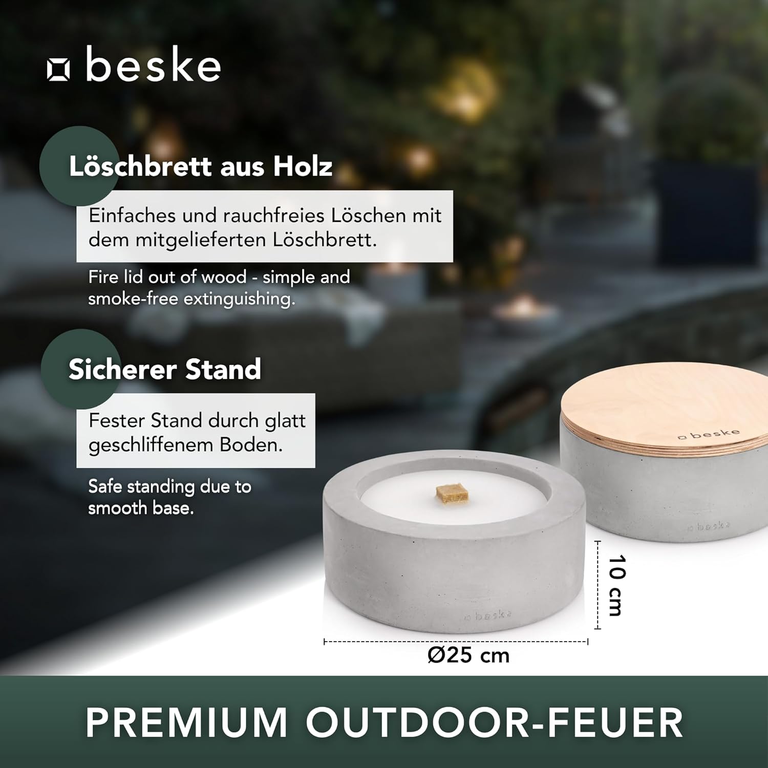 BESKE Betonfeuer Taal Ø 25cm - gerade inkl. Löschbrett - HANDARBEIT Made in Germany  von Beske-Manufaktur