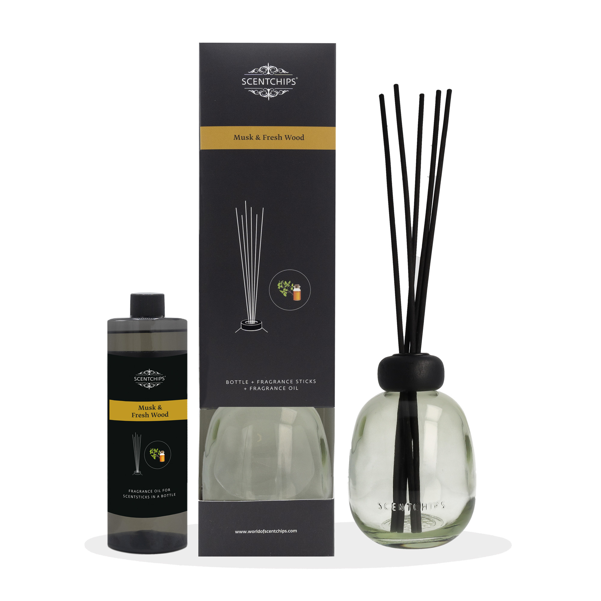 Scentchips® Geschenkset Duftstäbchen Moschus & Frisches Holz mit grüner Flasche von Scentchips® Scentchips® Geschenkset Duftstäbchen Moschus & Frisches Holz mit grüner Flasche von Scentchips®