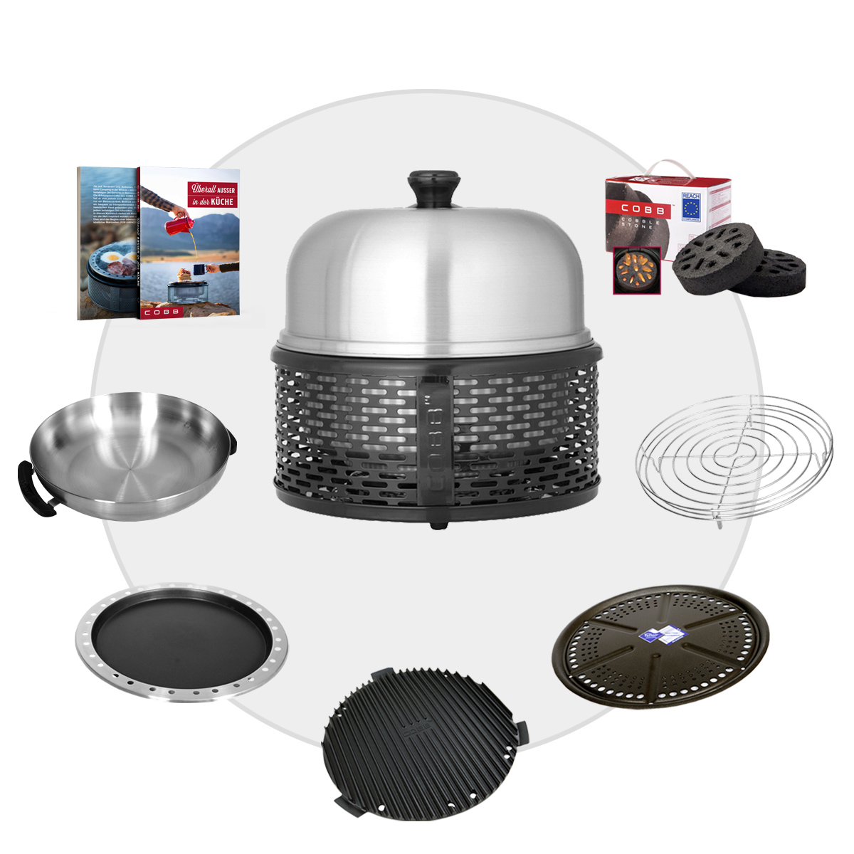 COBB PRO BLACK Holzkohle Grill inkl. Grillplatte ~ 8-teilig inkl. Cobble Stone | SET 4 COBB PRO BLACK Holzkohle Grill inkl. Grillplatte ~ 8-teilig inkl. Cobble Stone | SET 4