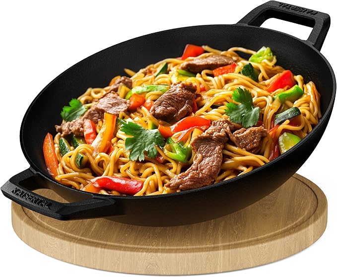 KAISERTAL Gusseisen Wok 32 cm Eingebrannt - ohne Glasdeckel