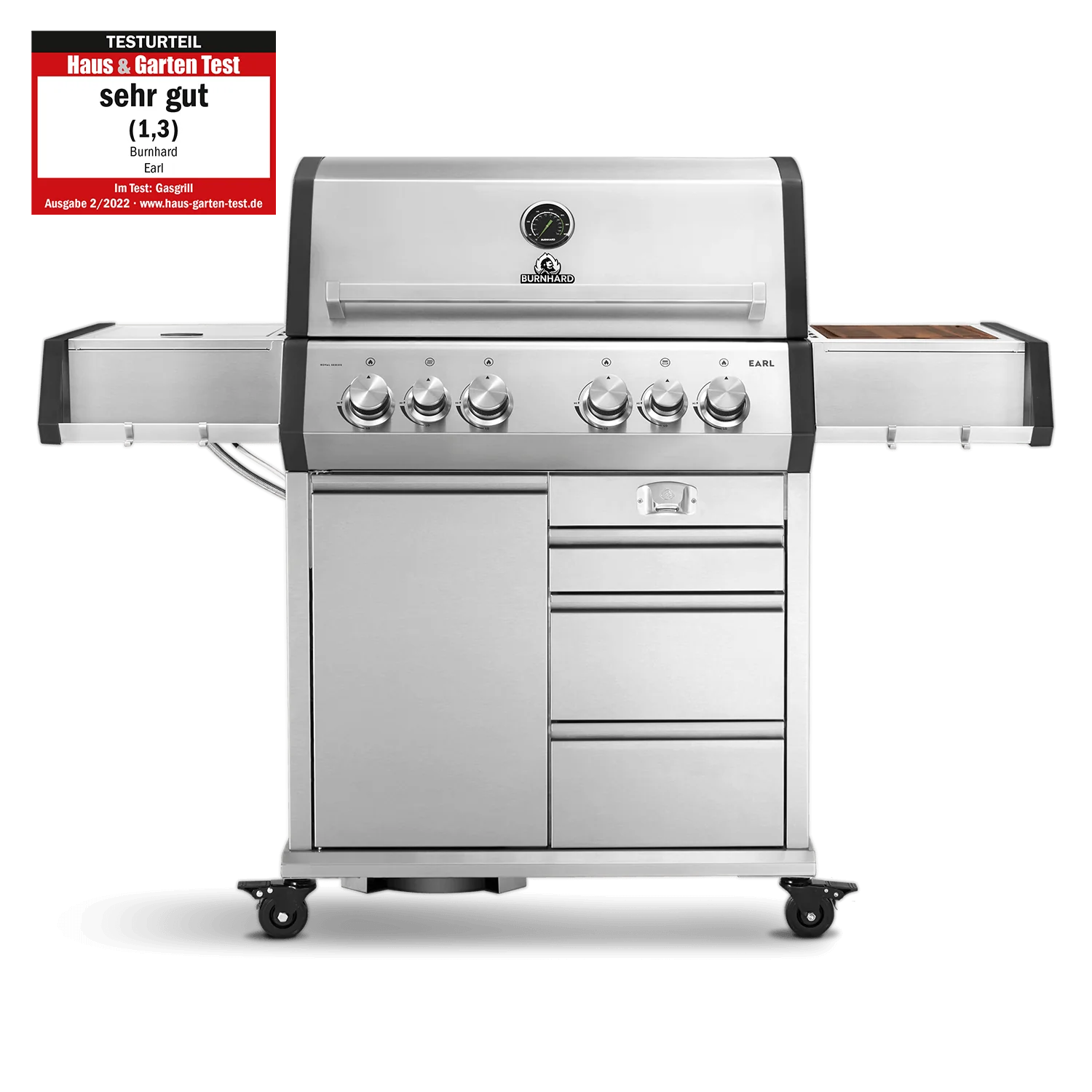 BURNHARD Big EARL Premium-Gasgrill 4-Brenner in der Farbe Edelstahl mit Edelstahlrost