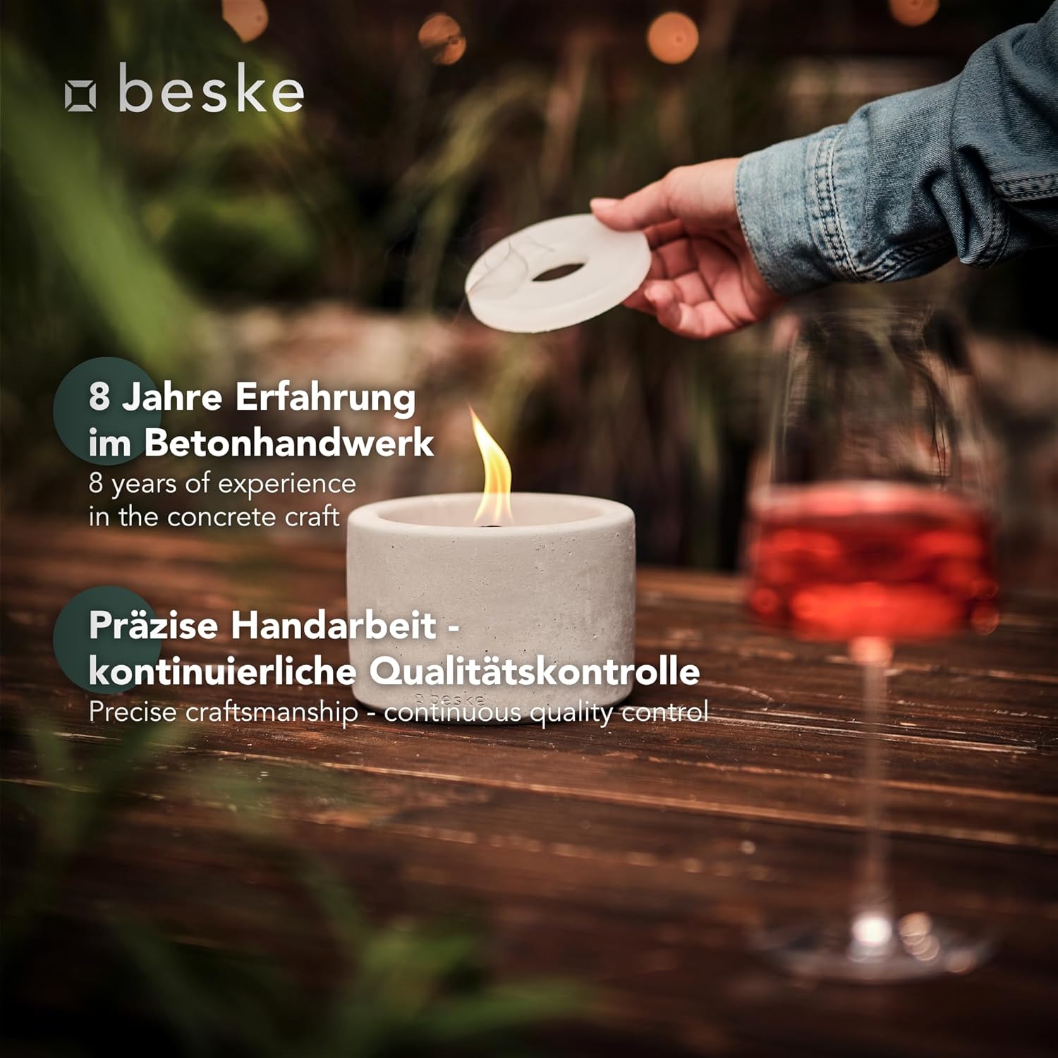 BESKE Betonfeuer Solo Ø 14cm - gerade inkl. Löschbrett - HANDARBEIT Made in Germany von Beske-Manufaktur