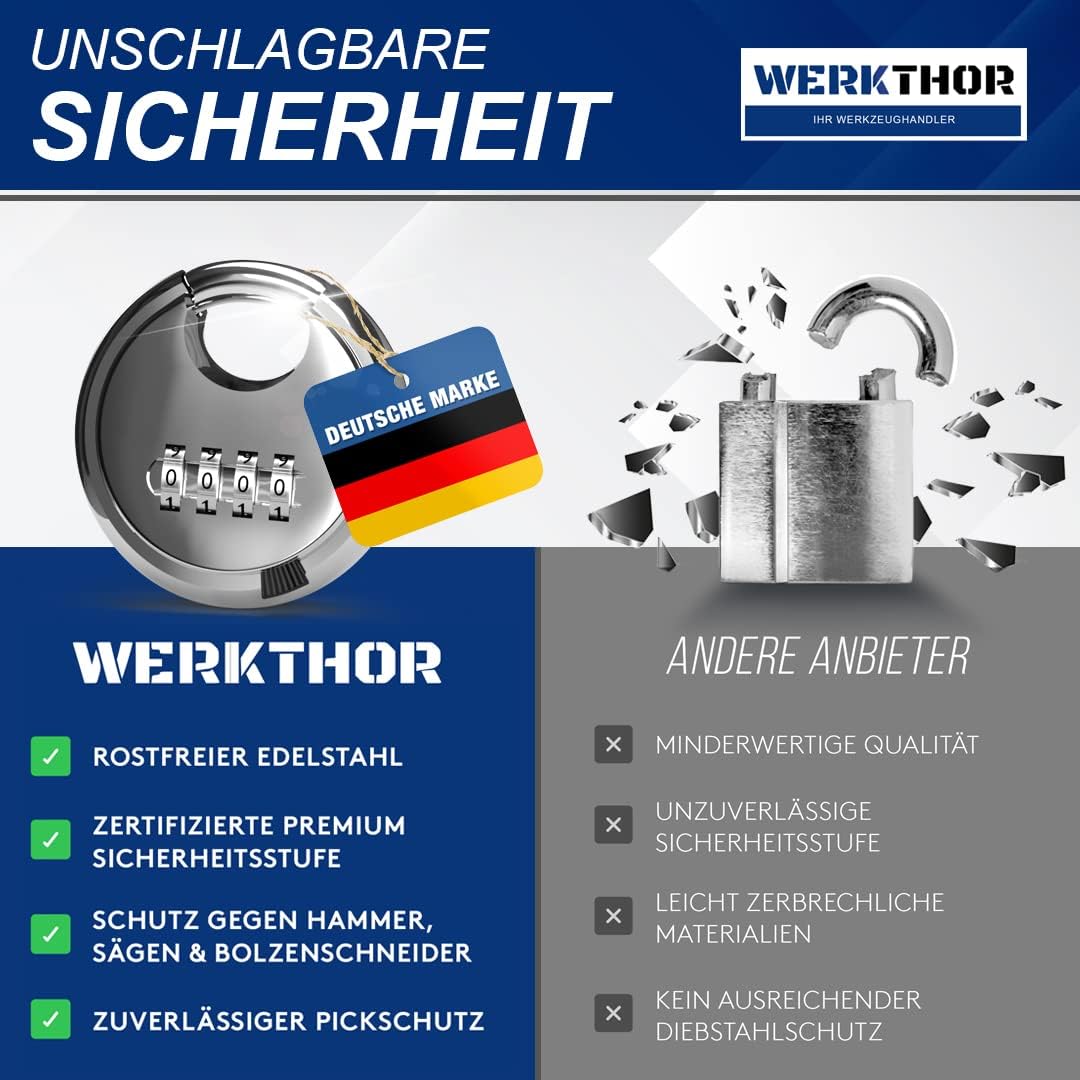 WERKTHOR Anhängerschloss | Kastenschloss | Diebstahlschutz | Silber mit Kombi-Schloss von WERKTHOR WERKTHOR Anhängerschloss | Kastenschloss | Diebstahlschutz | Silber mit Kombi-Schloss von WERKTHOR