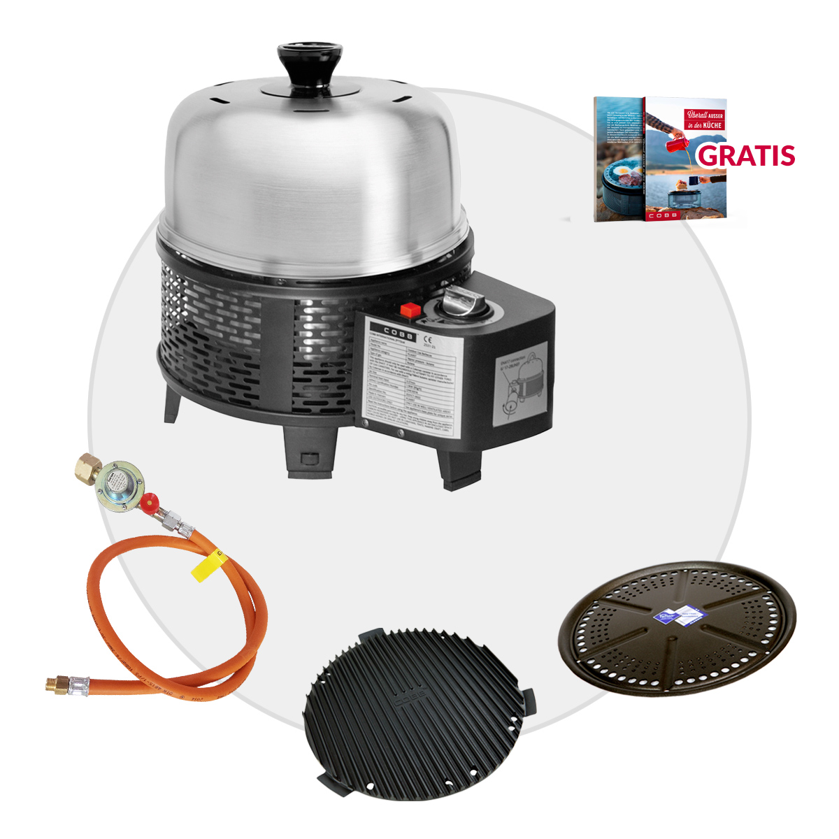 COBB Gas Grill PRO BLACK inkl. Grillplatte ~ 4-teilig | Multifunktionsküche | SET 1 von Cobb