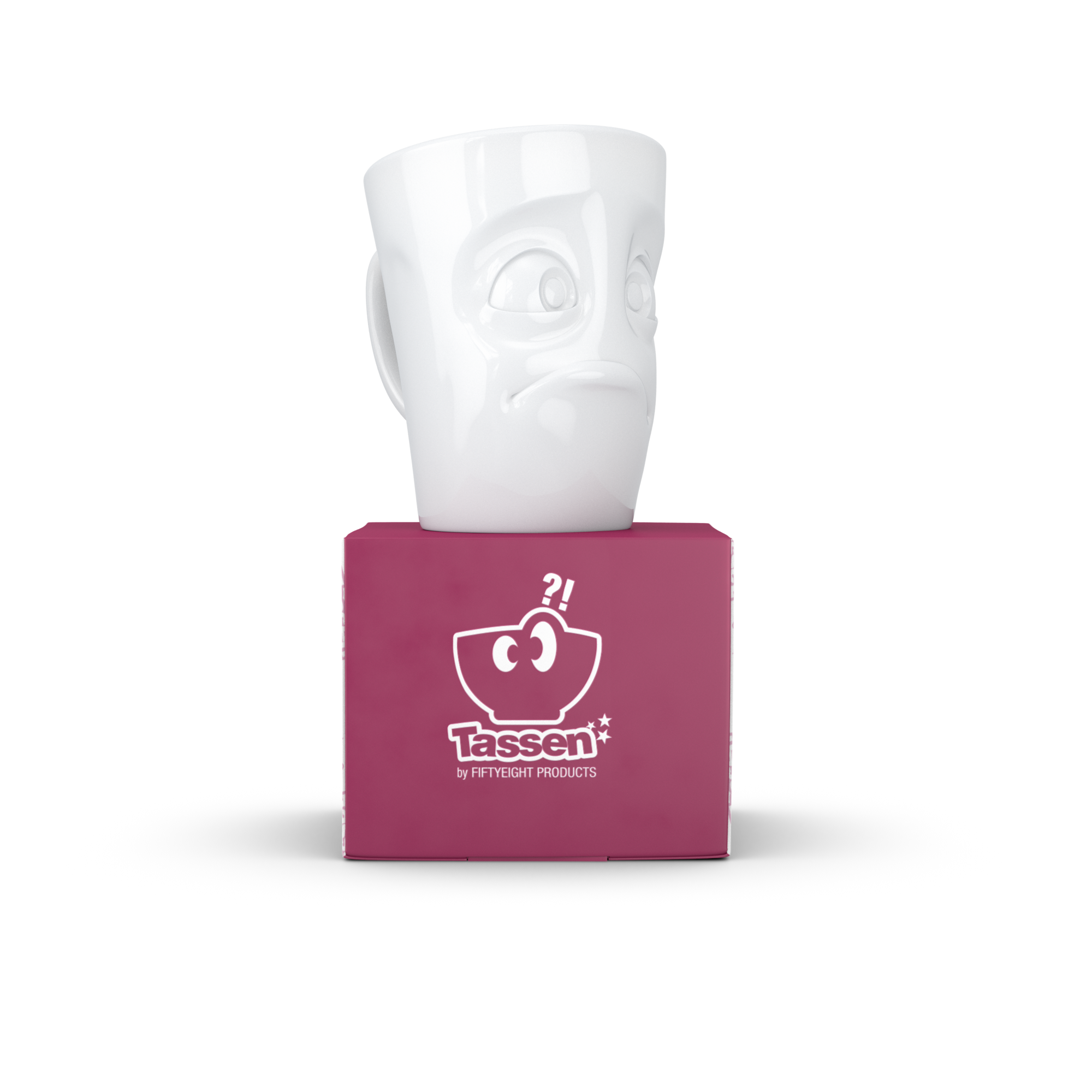 58products | Henkelbecher Verdutzt weiß 350 ml ideal für Milchkaffee + Kaffee + Tee + Kakao | Made in Germany von 58products