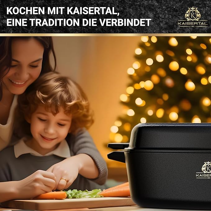 KAISERTAL Gusseisen Bräter 32 cm mit Deckel 10 Liter - Eingebrannt von KAISERTAL