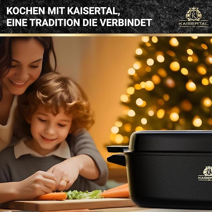 KAISERTAL Gusseisen Bräter 28 cm mit Deckel 6 Liter - Eingebrannt von KAISERTAL