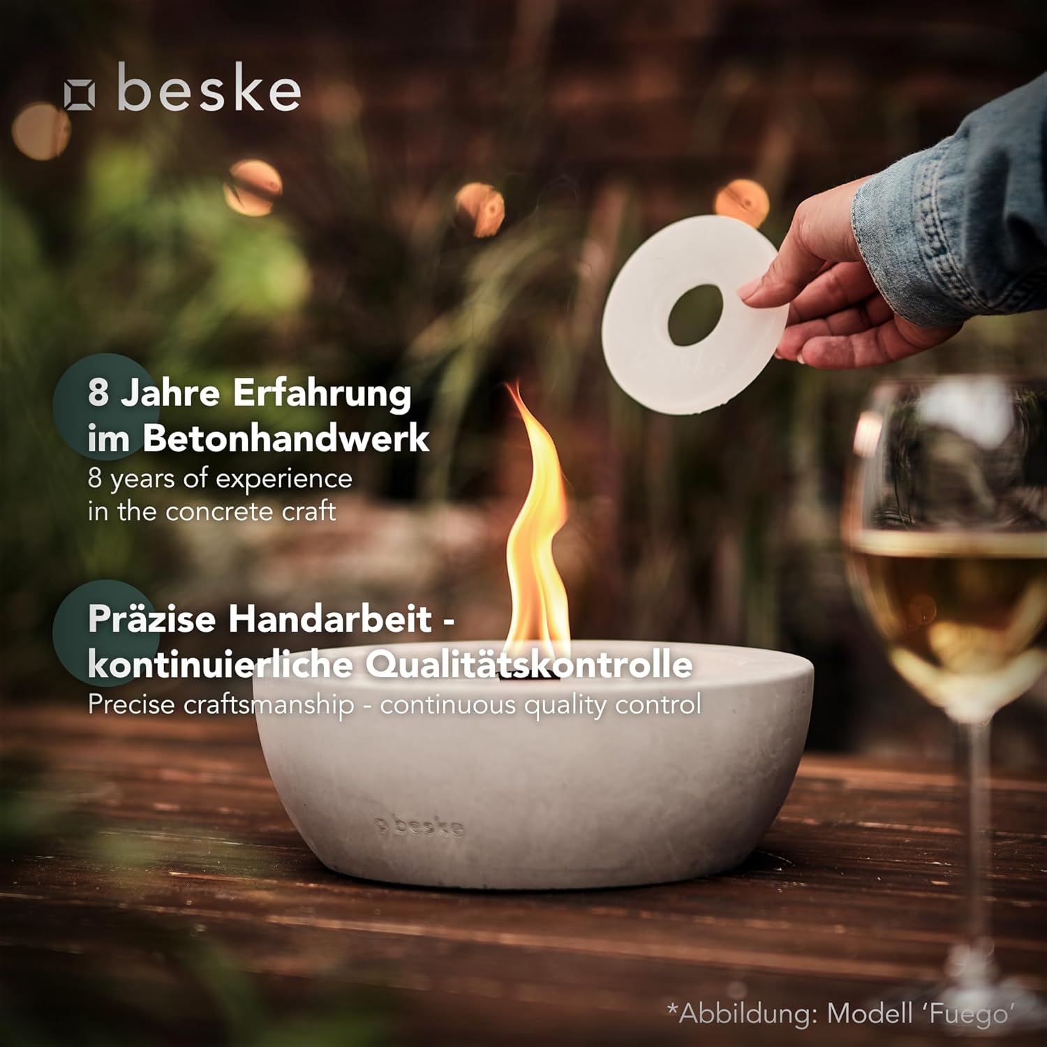 BESKE Betonfeuer Savo Ø 25cm - schmaler Rand inkl. Löschbrett - HANDARBEIT Made in Germany von Beske-Manufaktur