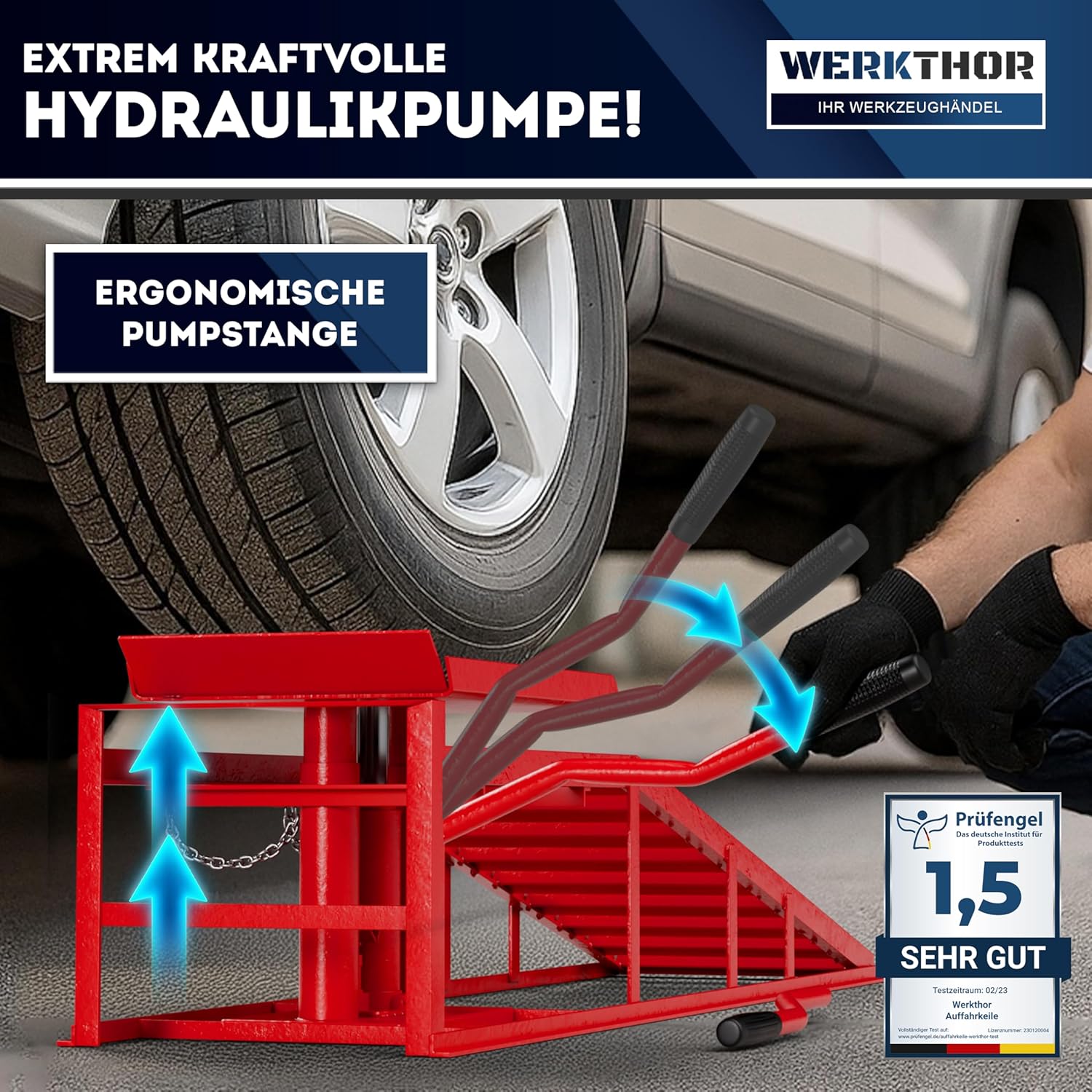 WERKTHOR Hydraulische Auffahrrampe PKW - 2er Set in Rot von WERKTHOR