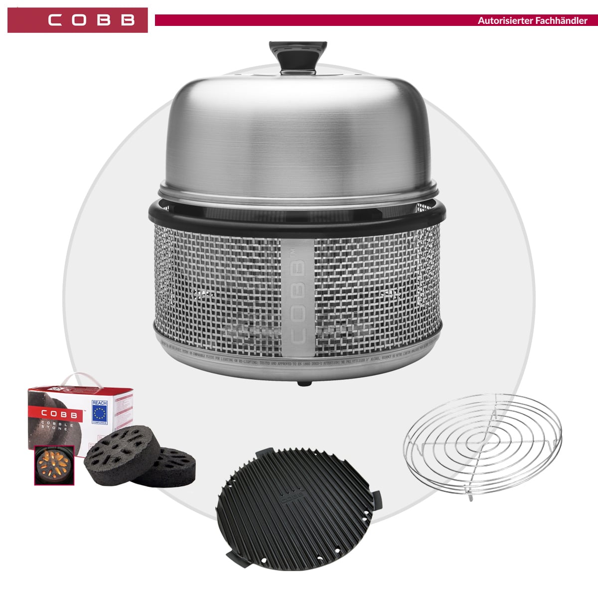 Cobb Premier AIR DELUXE Grill inkl. Air Deckel & Griddle+ & Bratenrost & Cobble Stone