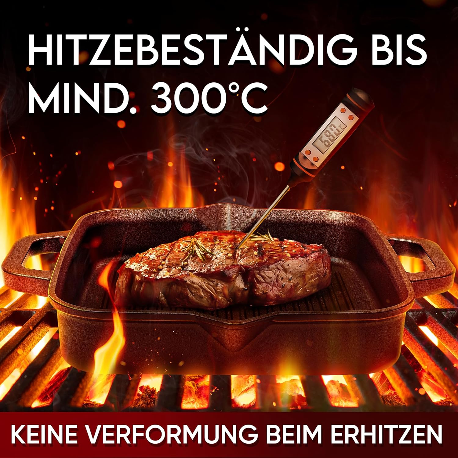 GUSSKÖNIG 26cm quadratische Gusseisenpfanne Pfanne Gusseisen - Grillpfanne Induktion von GUSSKÖNIG