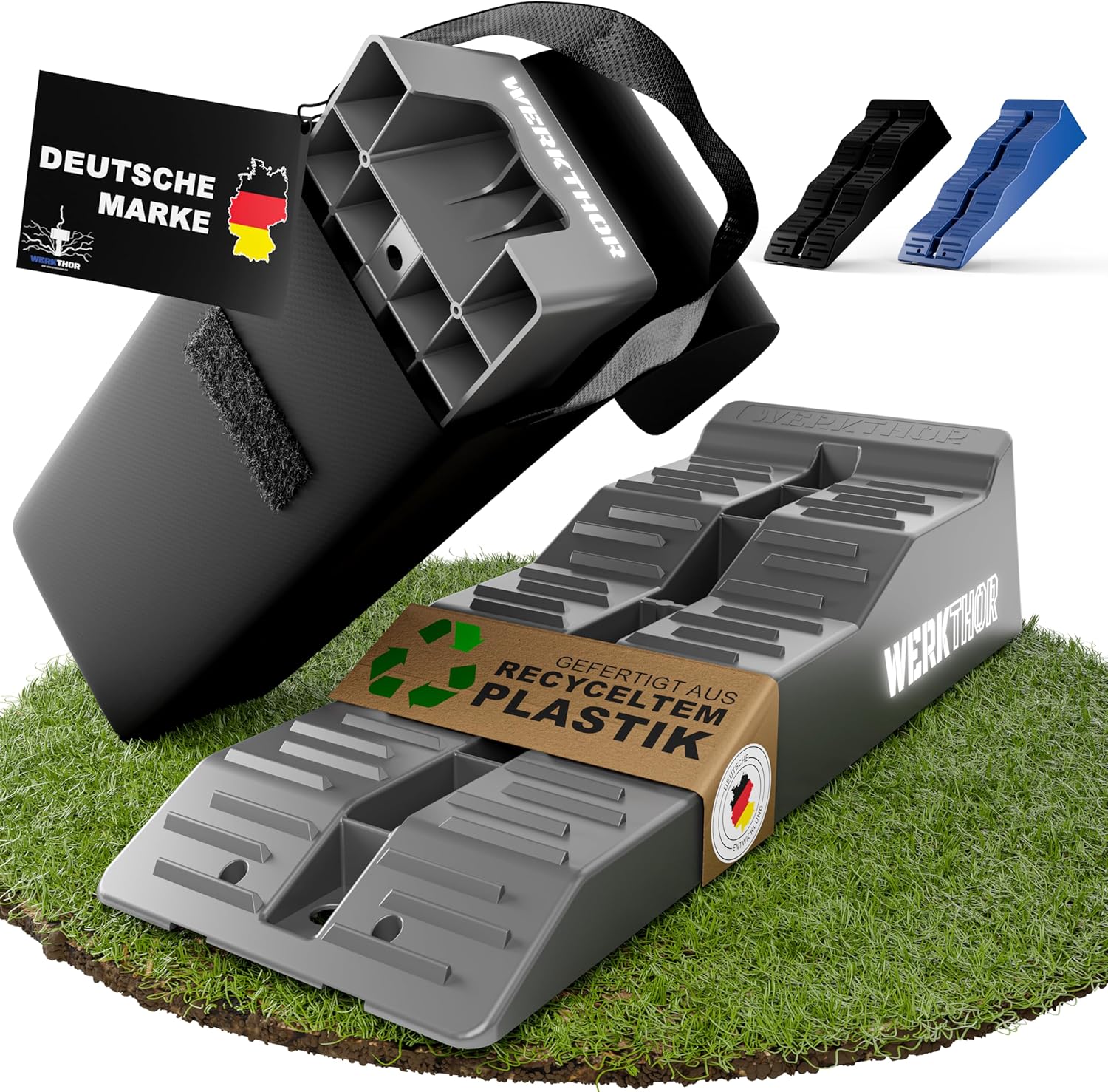 WERKTHOR Auffahrkeile 2er Set Grau mit Tasche | Wohnmobil & Wohnwagen & VAN von WERKTHOR