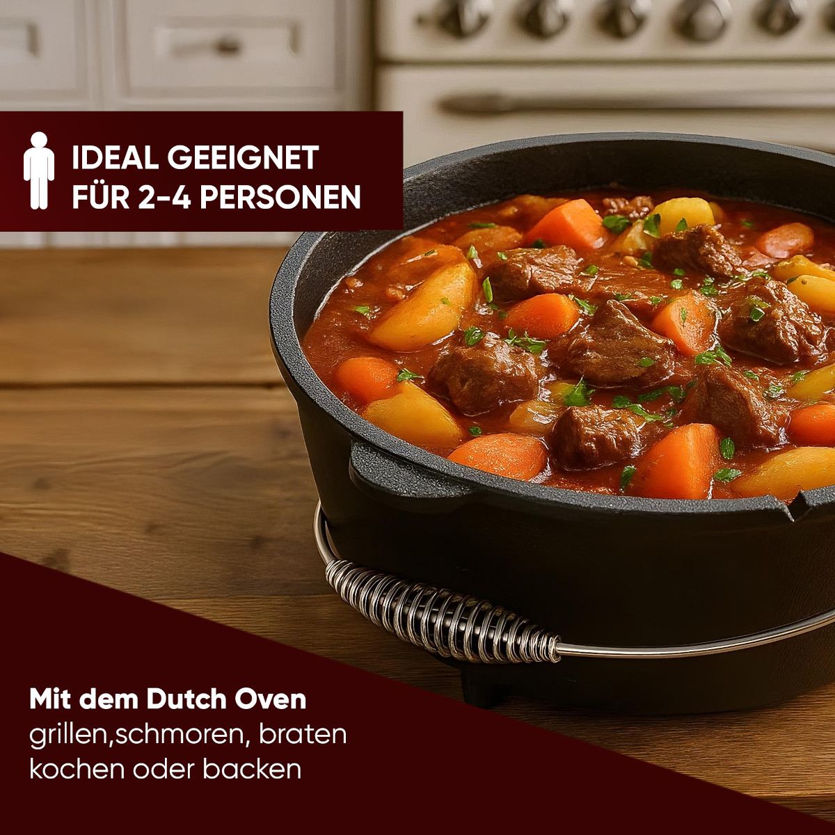 GUSSKÖNIG 4,5 Liter Dutch Oven Set mit Füßen | Eingebrannter Feuertopf | 2in1 Deckelheber | Bürste von GUSSKÖNIG