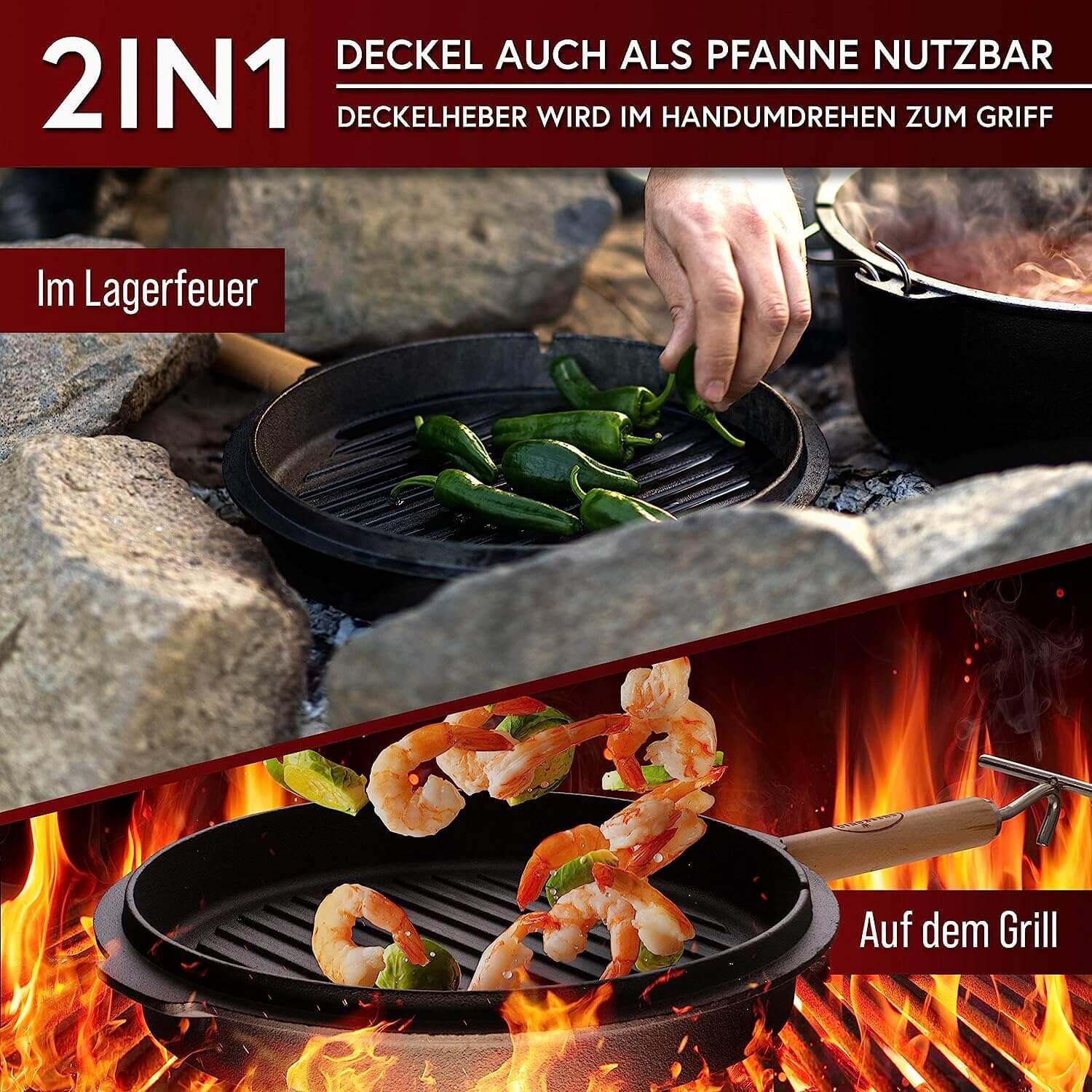 GUSSKÖNIG 9 Liter Dutch Oven Set ohne Füße mit 2in1 Deckelheber von GUSSKÖNIG