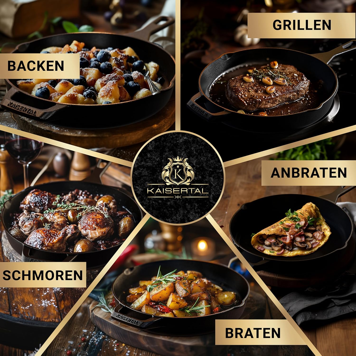 KAISERTAL Gusseisen Bratpfanne 30 cm Eingebrannt mit Griff von KAISERTAL