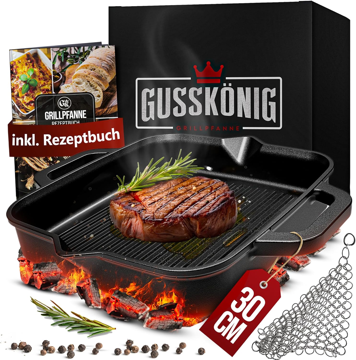 GUSSKÖNIG 30cm quadratische Gusseisenpfanne Pfanne Gusseisen - Grillpfanne Induktion von GUSSKÖNIG GUSSKÖNIG 30cm quadratische Gusseisenpfanne Pfanne Gusseisen - Grillpfanne Induktion von GUSSKÖNIG