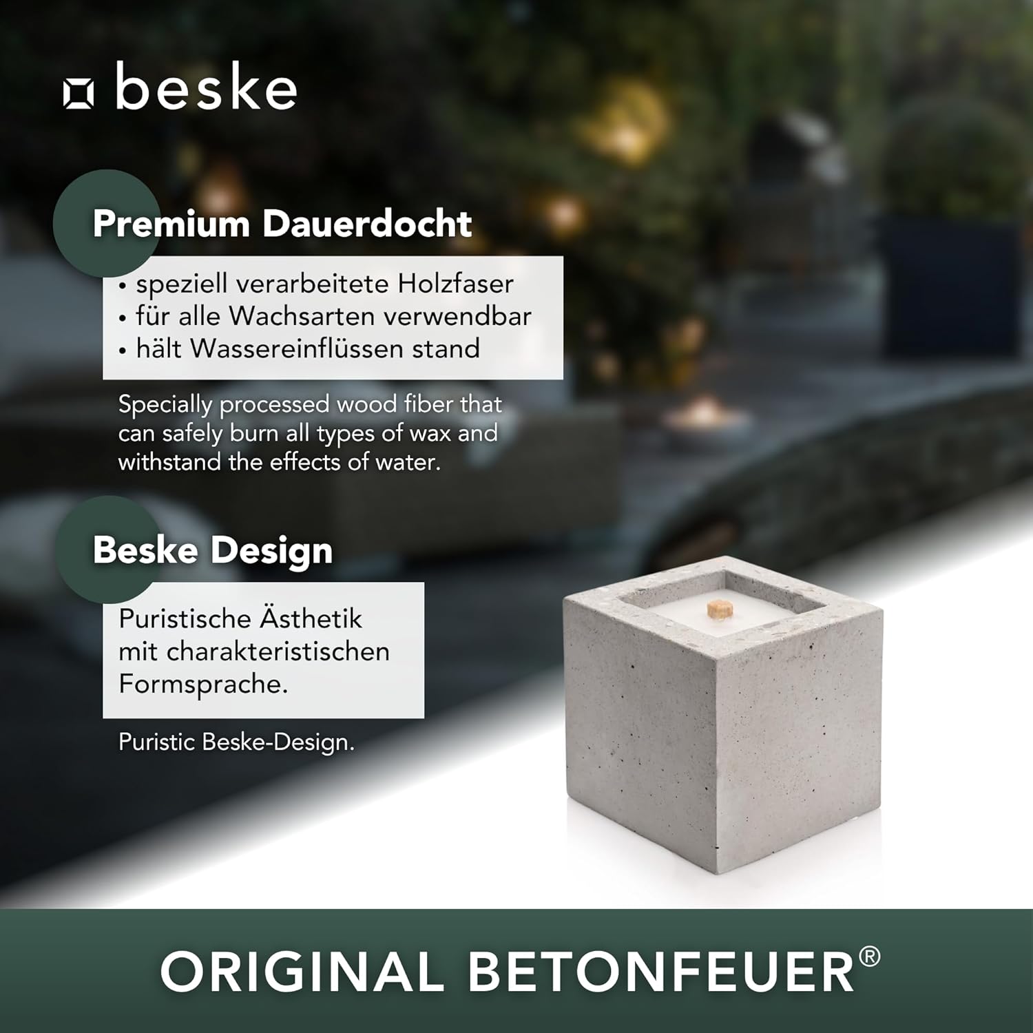 BESKE Betonfeuer Pico Outdoor 10x10x10 inkl. Löschbrett - 100% HANDARBEIT Made in Germany von BESKE Betonfeuer Pico Outdoor 10x10x10 inkl. Löschbrett - 100% HANDARBEIT Made in Germany von