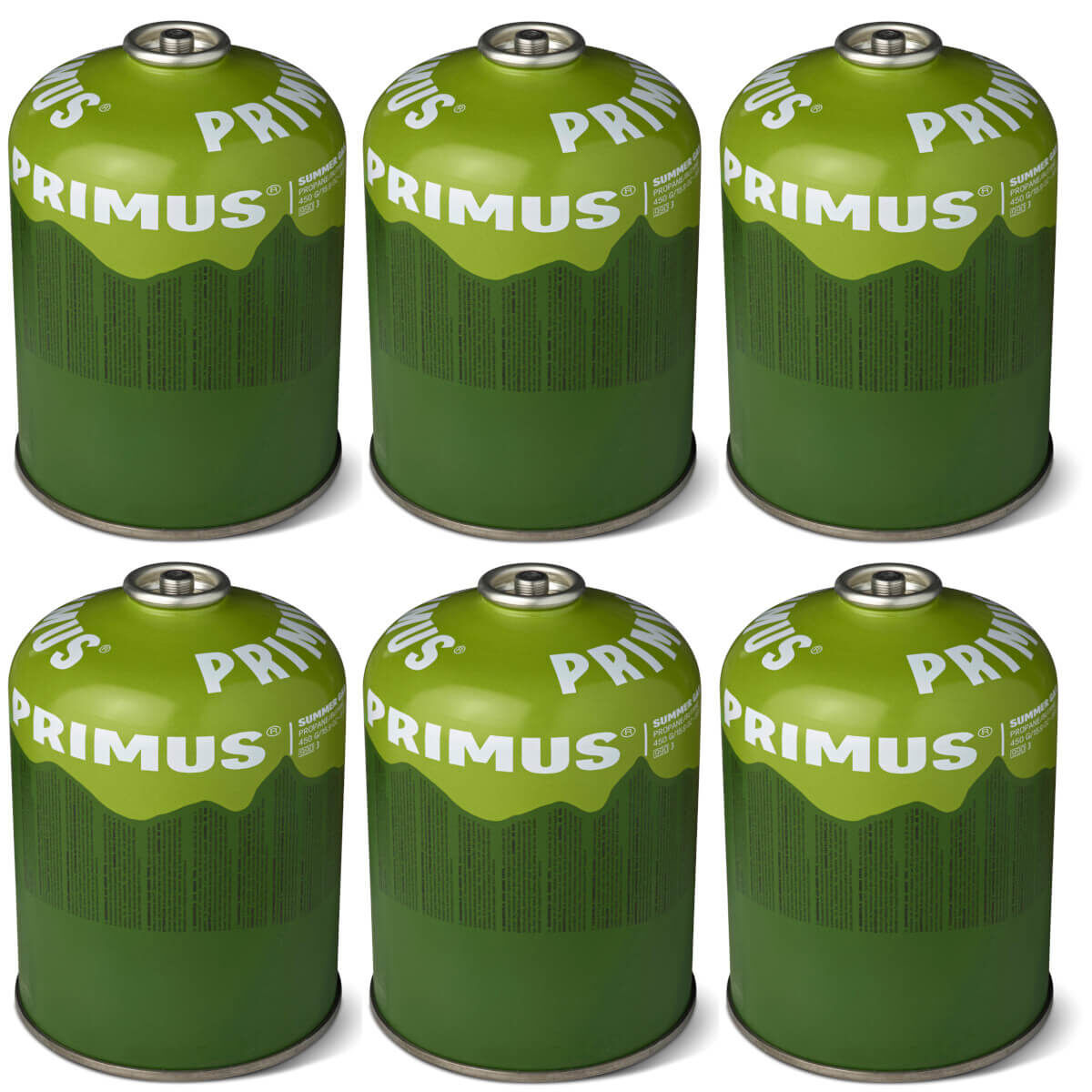 6x PRIMUS Summer Gas Ventilgaskartusche mit selbstschließendem Ventil - 450g (PGS450)