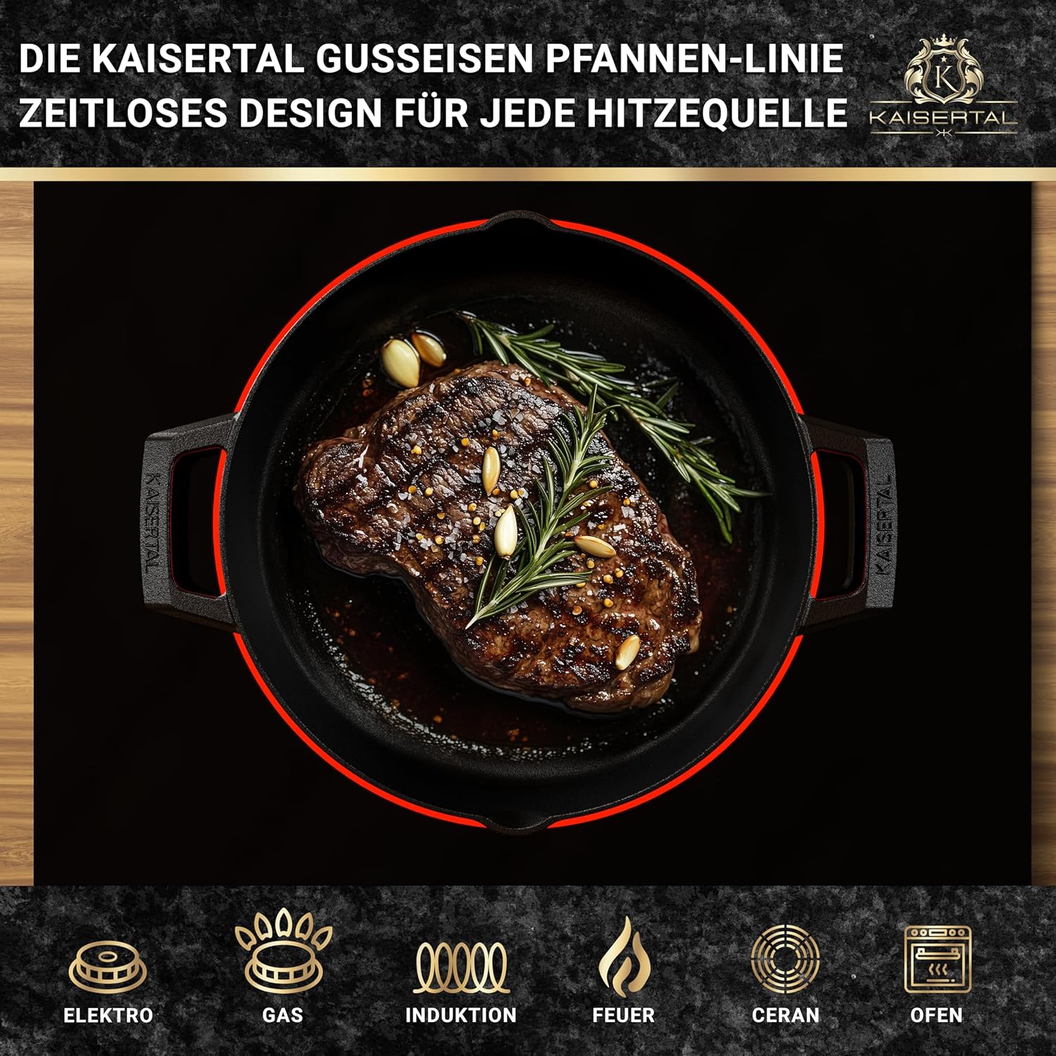 KAISERTAL Gusseisen Bratpfanne 30 cm Eingebrannt - Doppelgriff von KAISERTAL