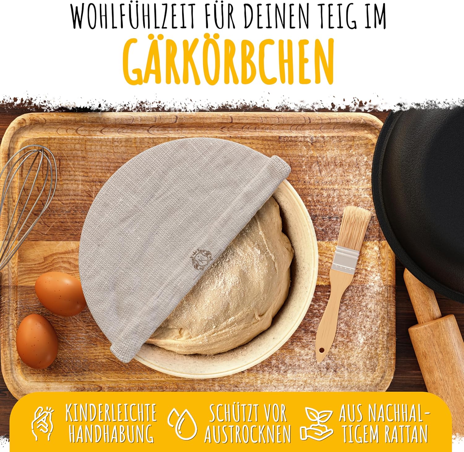 KAISERTAL Gusseisen Brotbackform mit Deckel 26 cm - inkl. Gärkorb von KAISERTAL