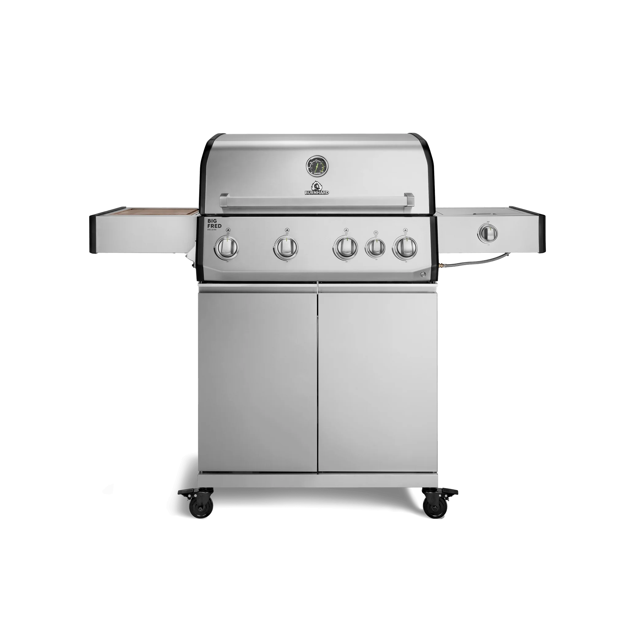 BURNHARD Big FRED Deluxe Gasgrill 4 Brenner Series 4 Edelstahl Grill mit Gusseisen Grillrost Maximale BBQ Power 21,2 kW Premium Ausstattung