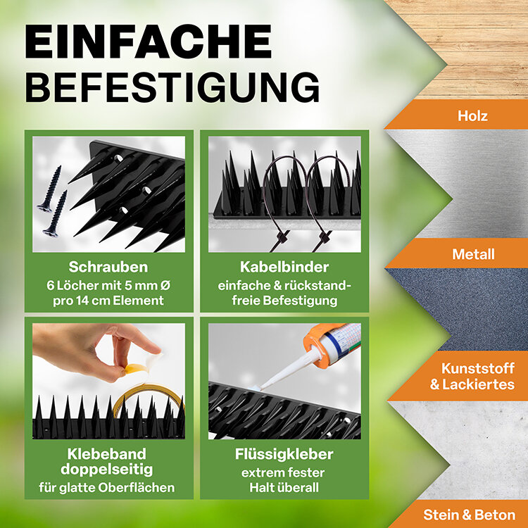 TTL Garden 5m Vogelabwehr Spikes Kunststoff schwarz - Taubenabwehr Vogelschreck - 6 Elemente a 42cm von TTL Garden