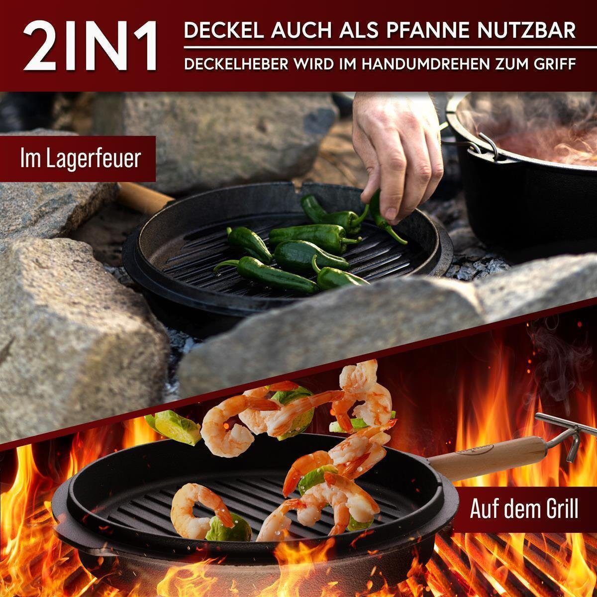 GUSSKÖNIG 9 Liter Dutch Oven Set mit Füßen mit 2in1 Deckelheber von GUSSKÖNIG